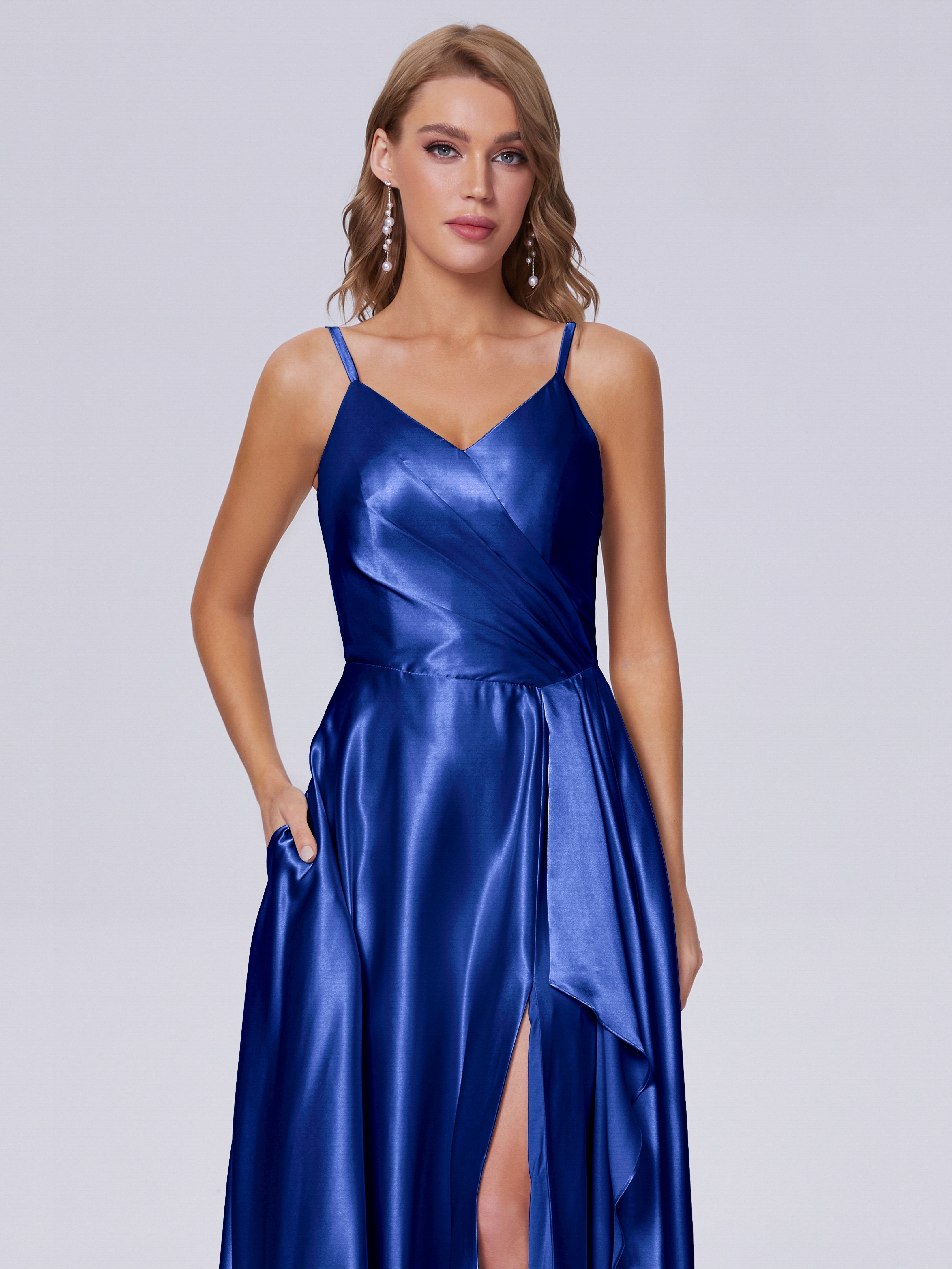 Lila Sexy Straps Soft Satin Long Bridesmaid Dresses