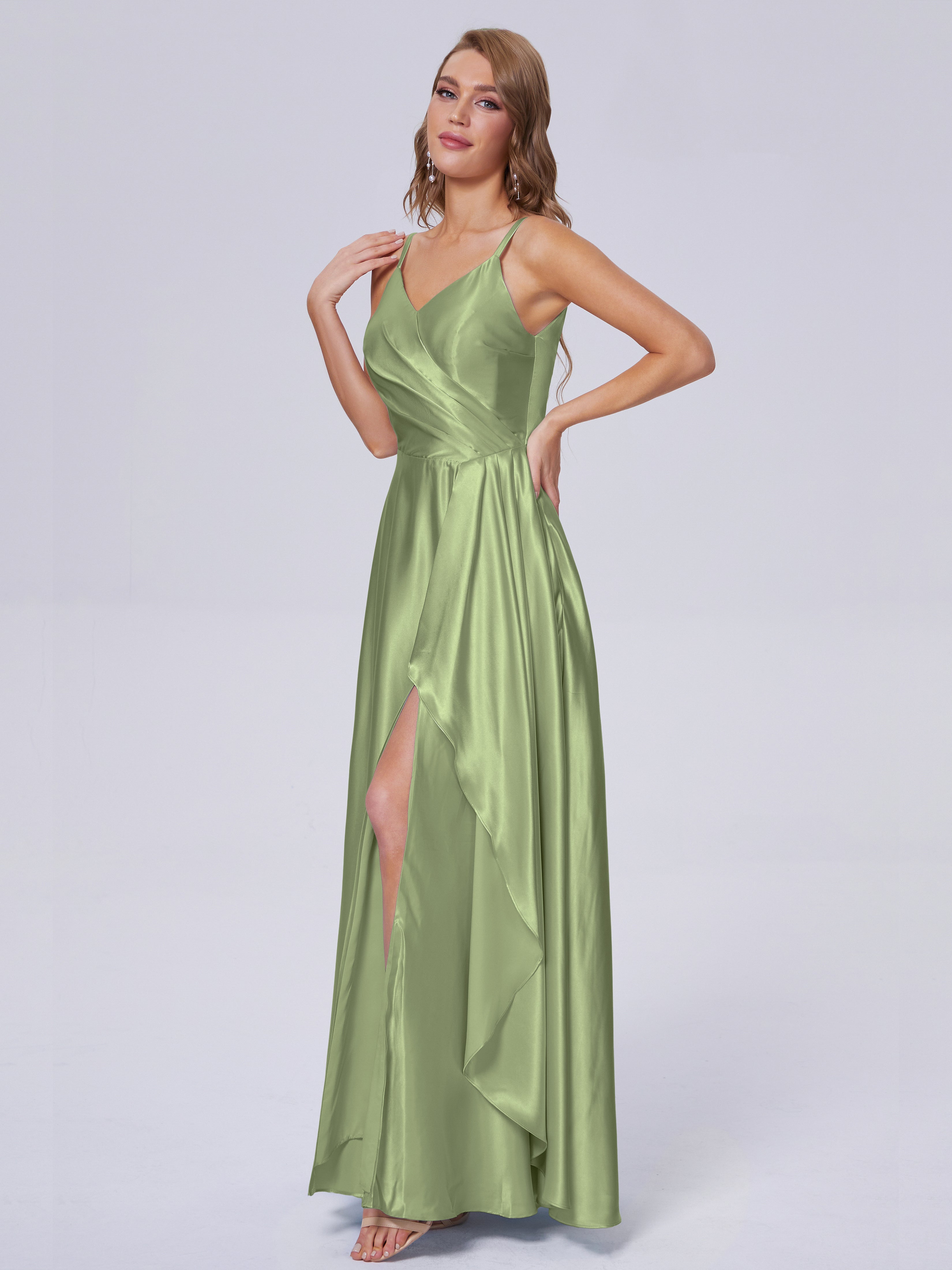 Lila Sexy Straps Soft Satin Long Bridesmaid Dresses