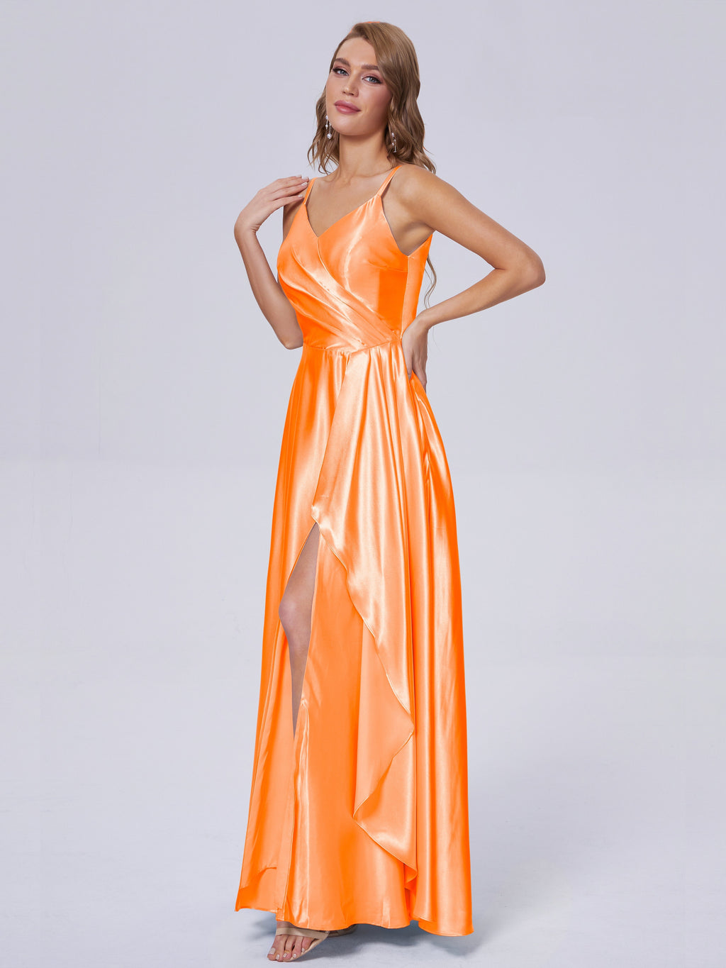 Lila Sexy Straps Soft Satin Long Bridesmaid Dresses