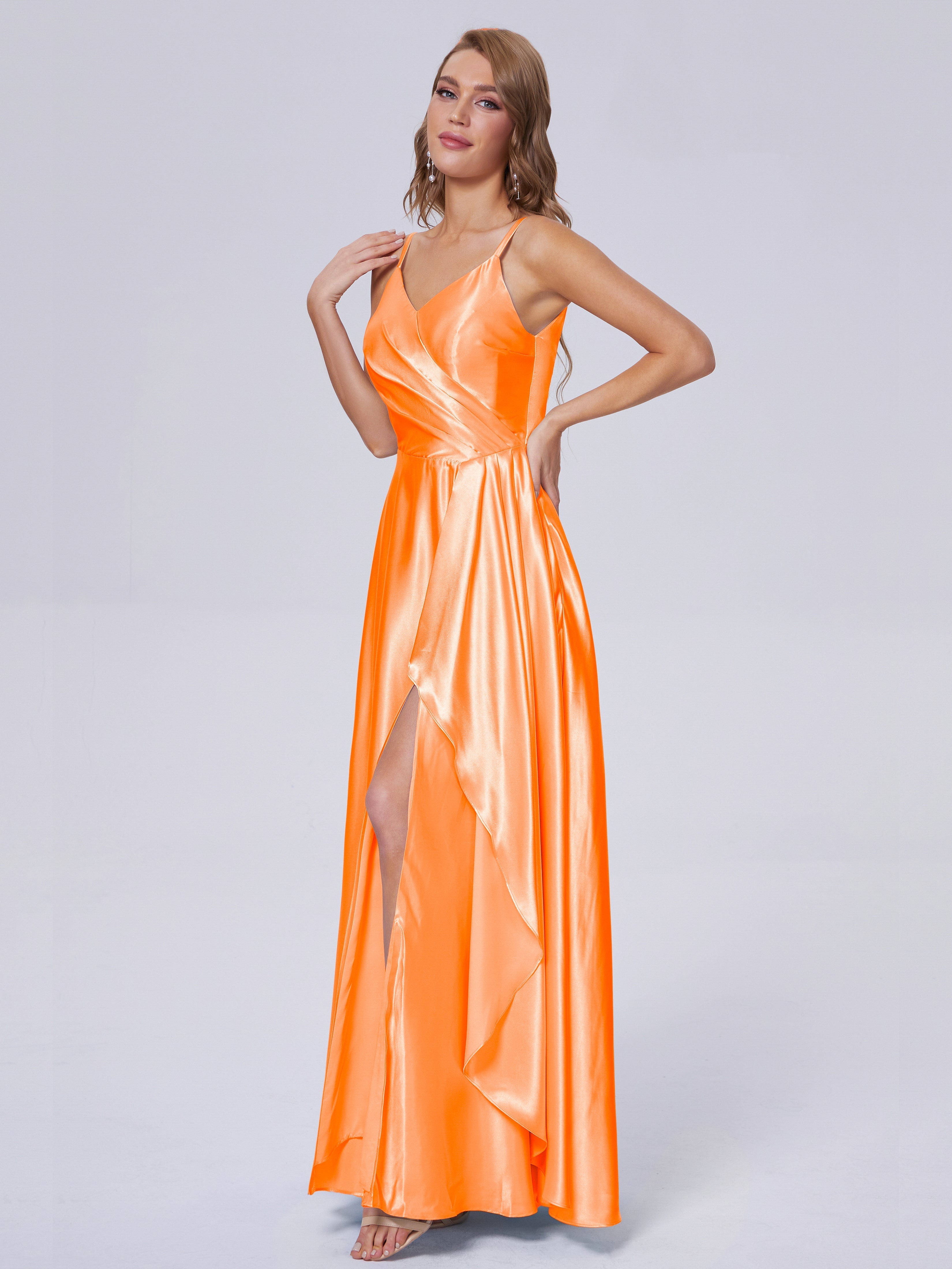Lila Sexy Straps Soft Satin Long Bridesmaid Dresses