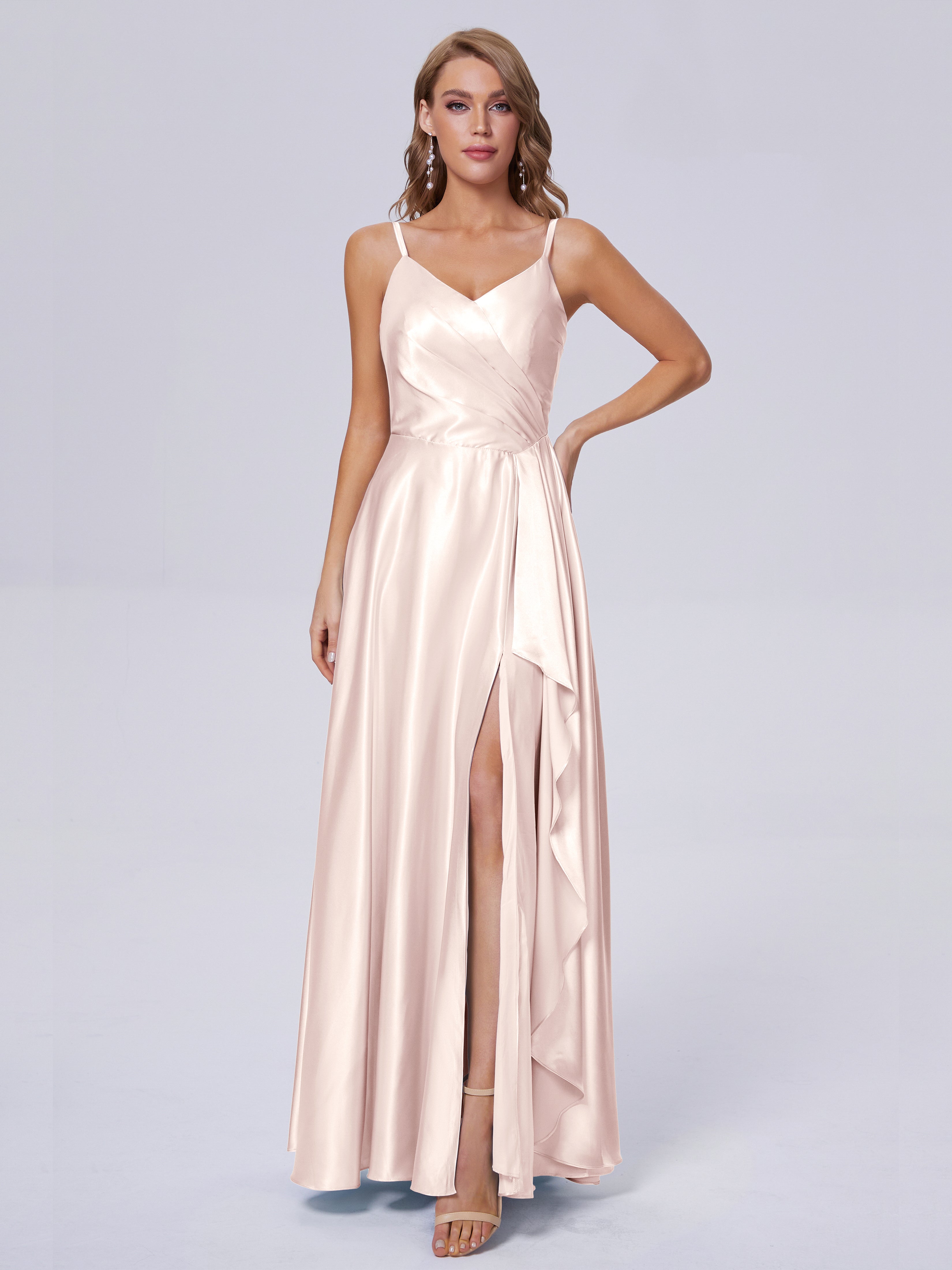 Lila Sexy Straps Soft Satin Long Bridesmaid Dresses