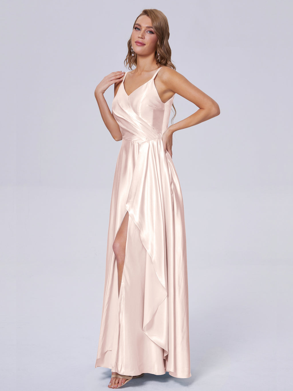 Lila Sexy Straps Soft Satin Long Bridesmaid Dresses