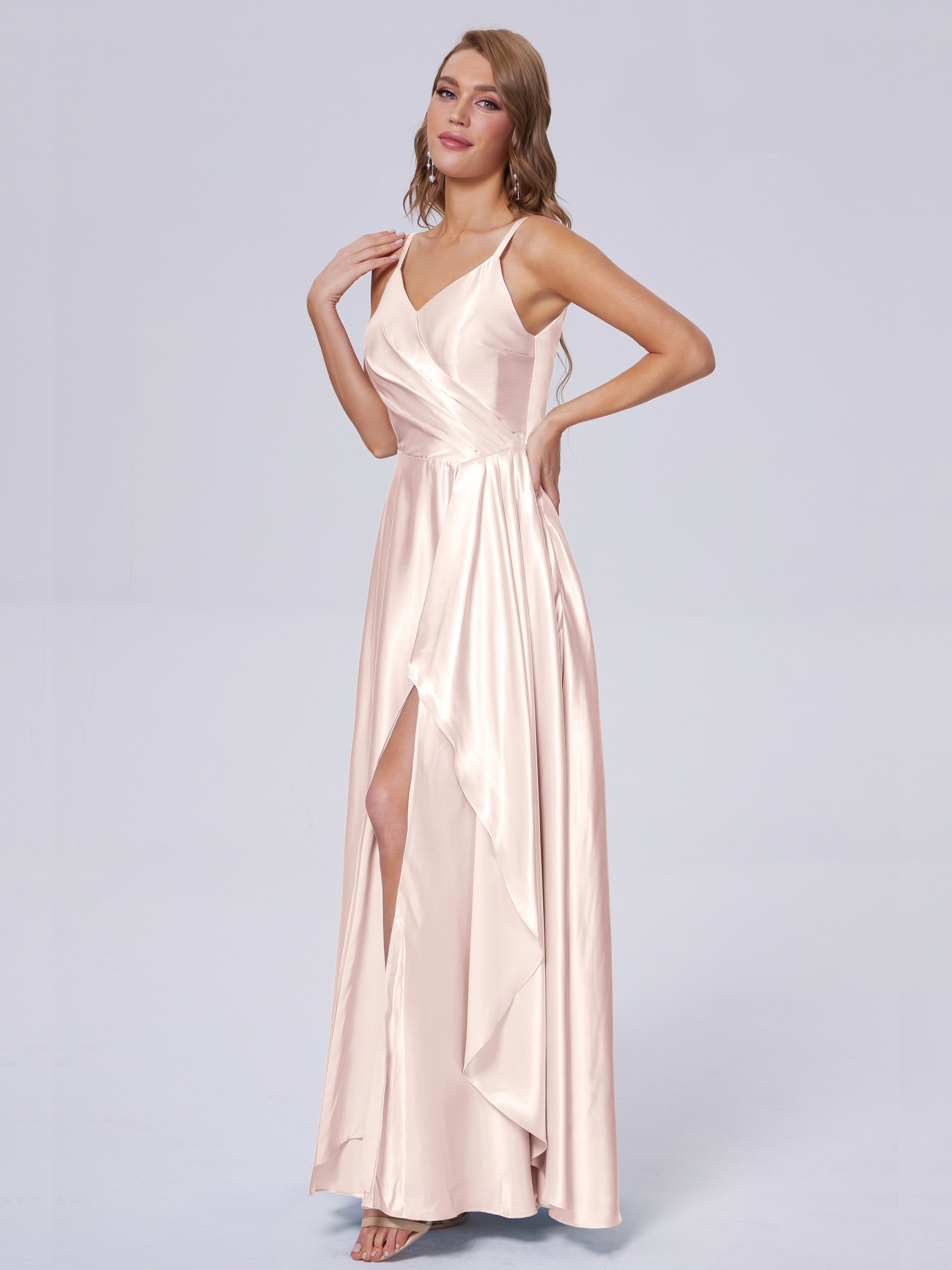 Lila Sexy Straps Soft Satin Long Bridesmaid Dresses