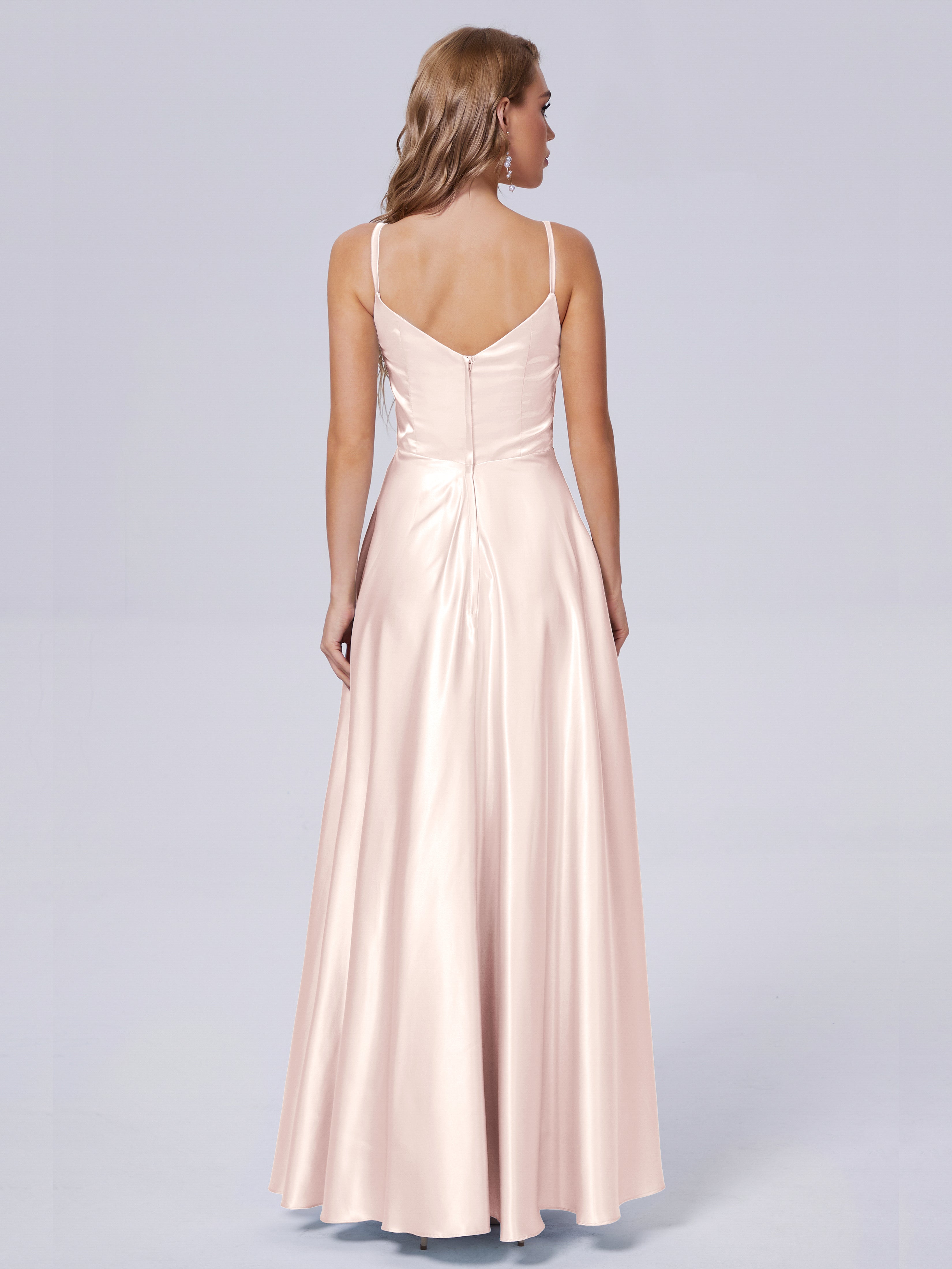 Lila Sexy Straps Soft Satin Long Bridesmaid Dresses
