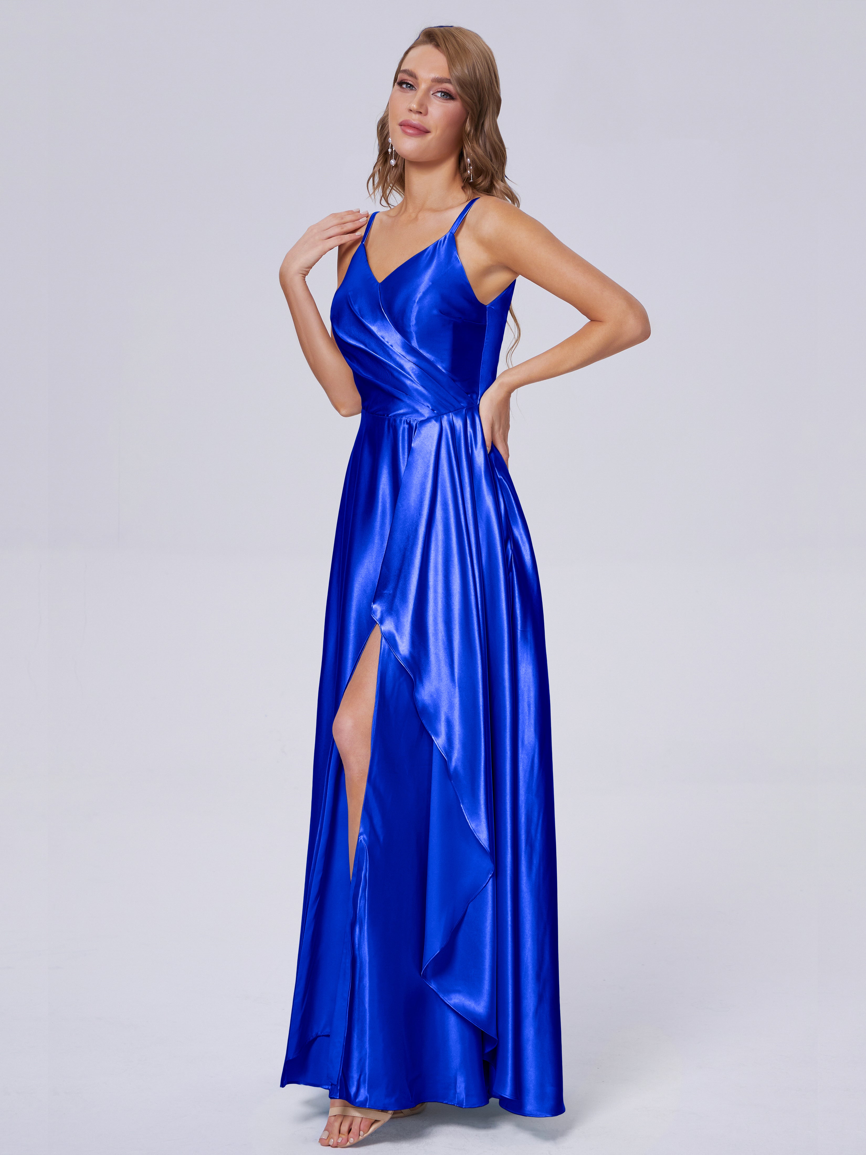 Lila Sexy Straps Soft Satin Long Bridesmaid Dresses