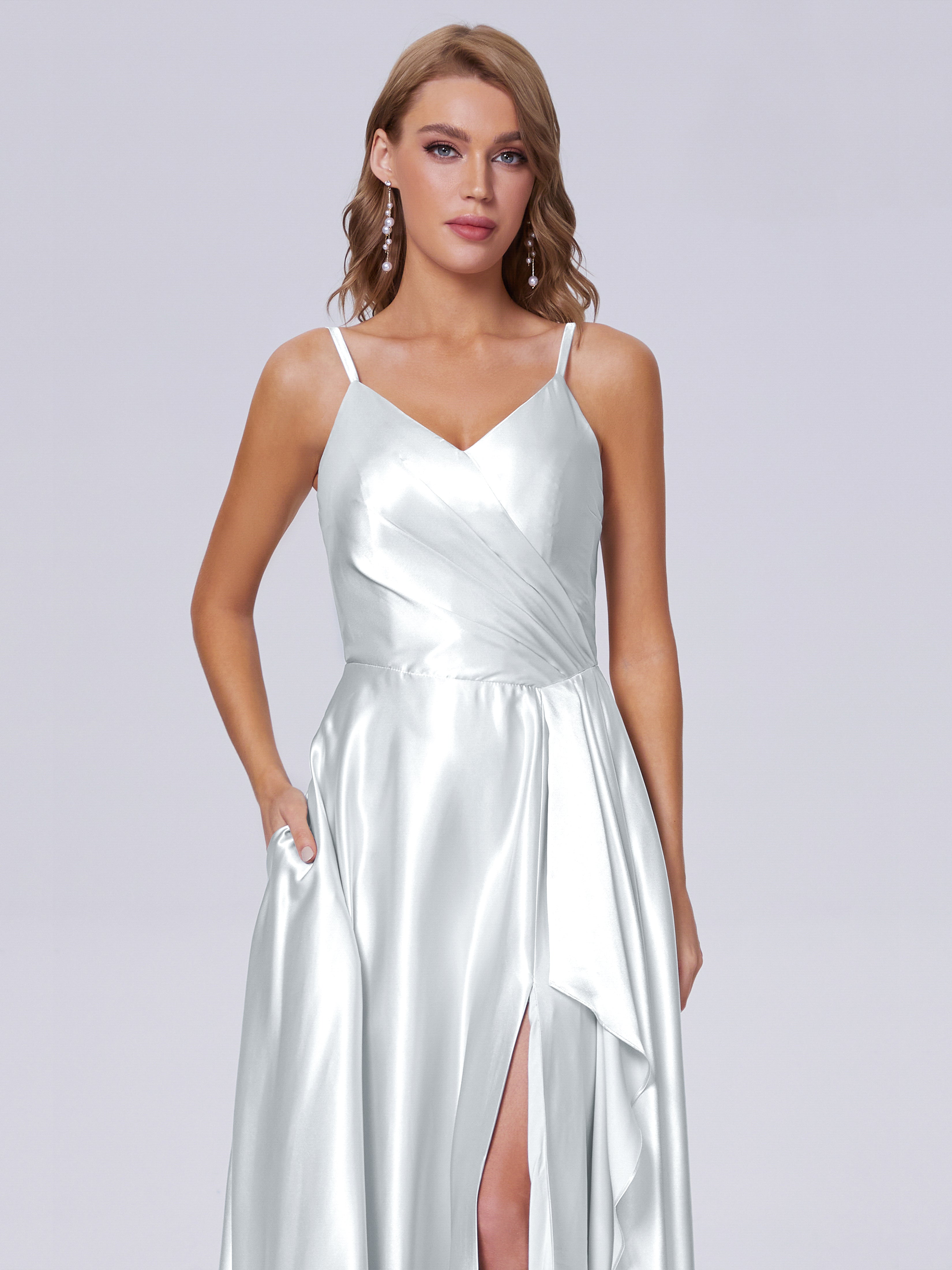 Lila Sexy Straps Soft Satin Long Bridesmaid Dresses