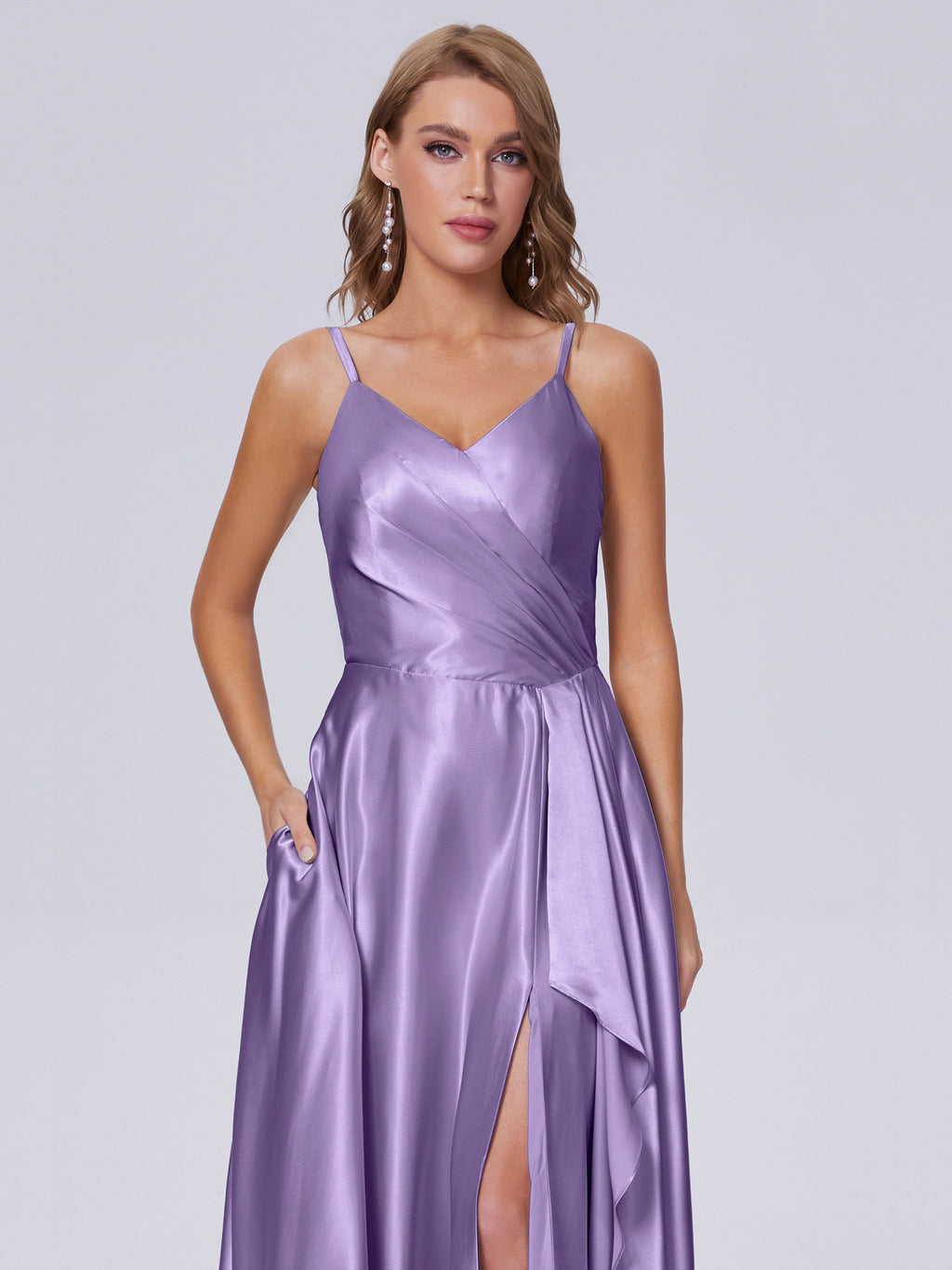 Lila Sexy Straps Soft Satin Long Bridesmaid Dresses