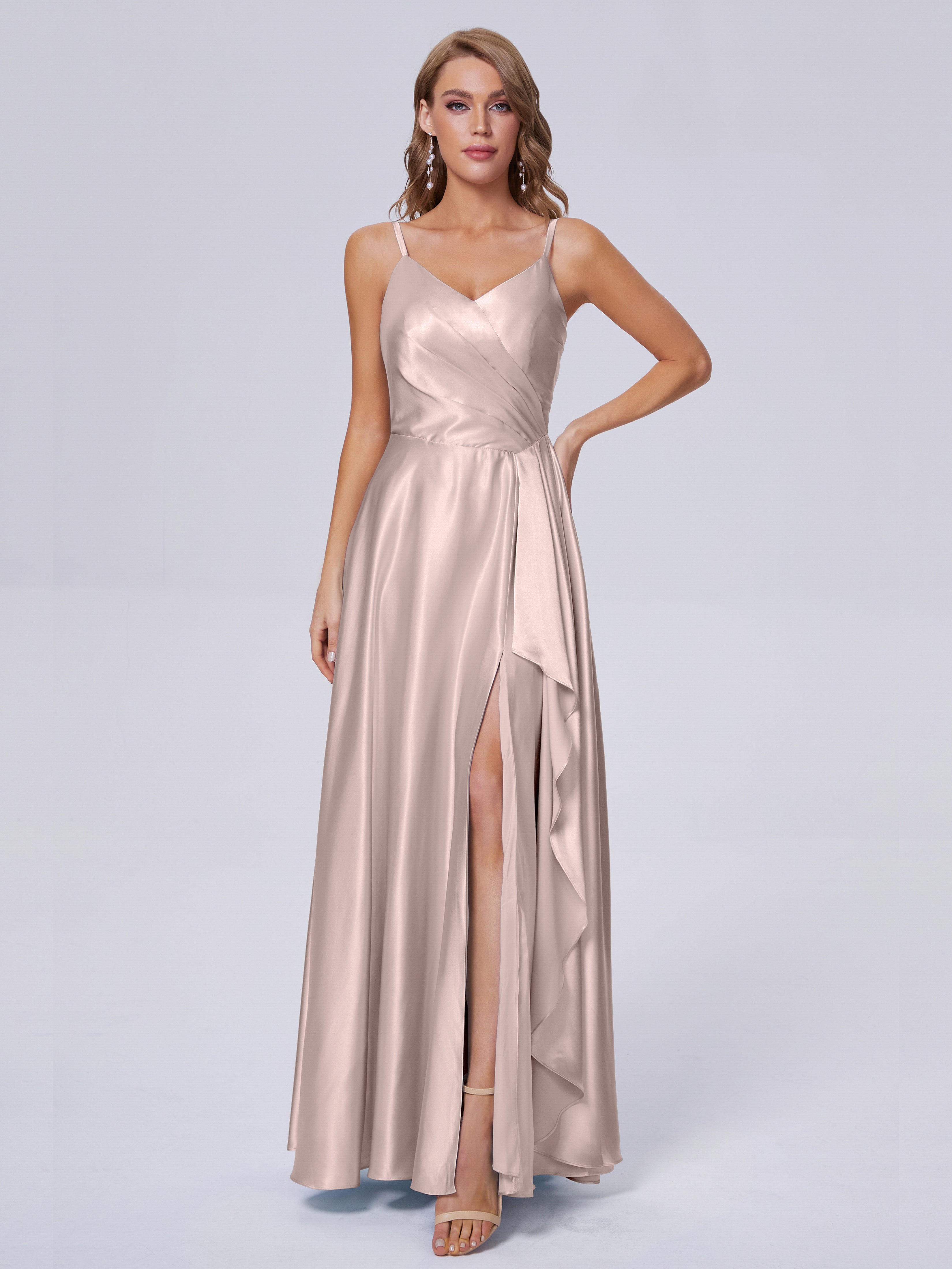 Lila Sexy Straps Soft Satin Long Bridesmaid Dresses