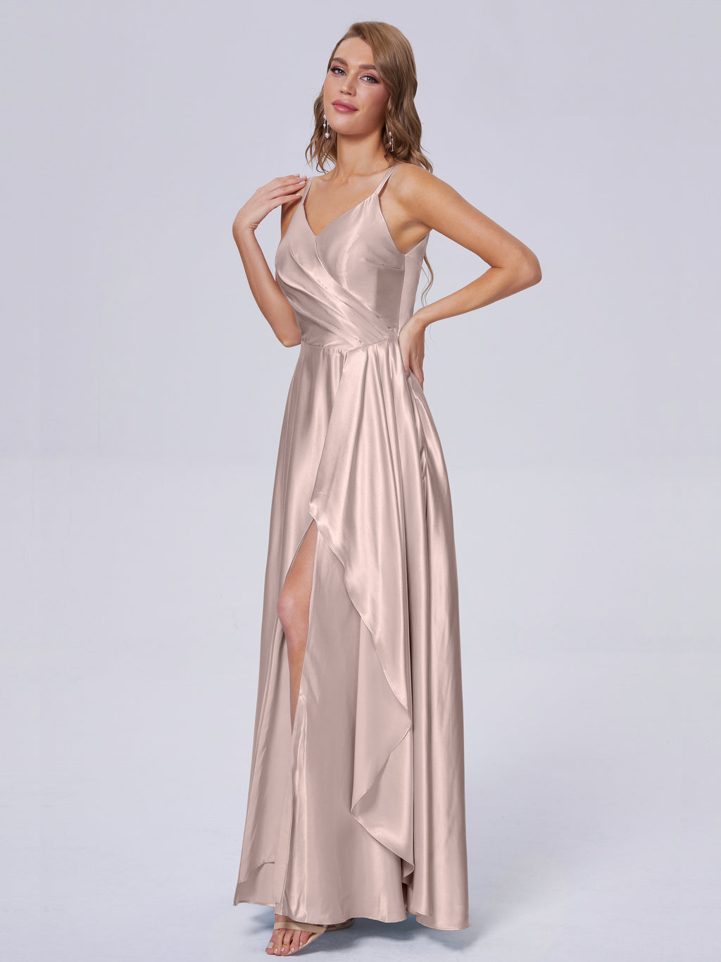 Lila Sexy Straps Soft Satin Long Bridesmaid Dresses