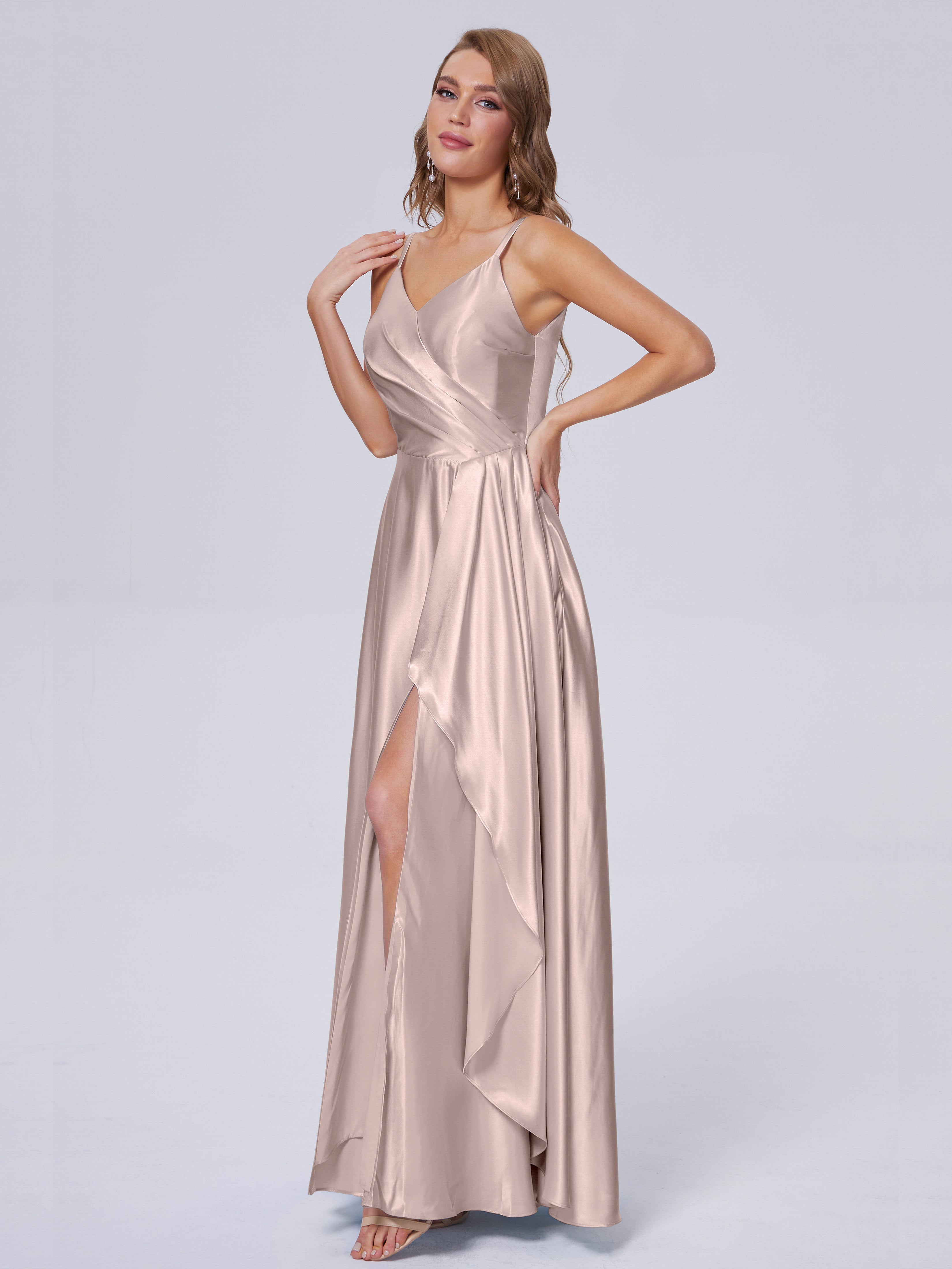 Lila Sexy Straps Soft Satin Long Bridesmaid Dresses