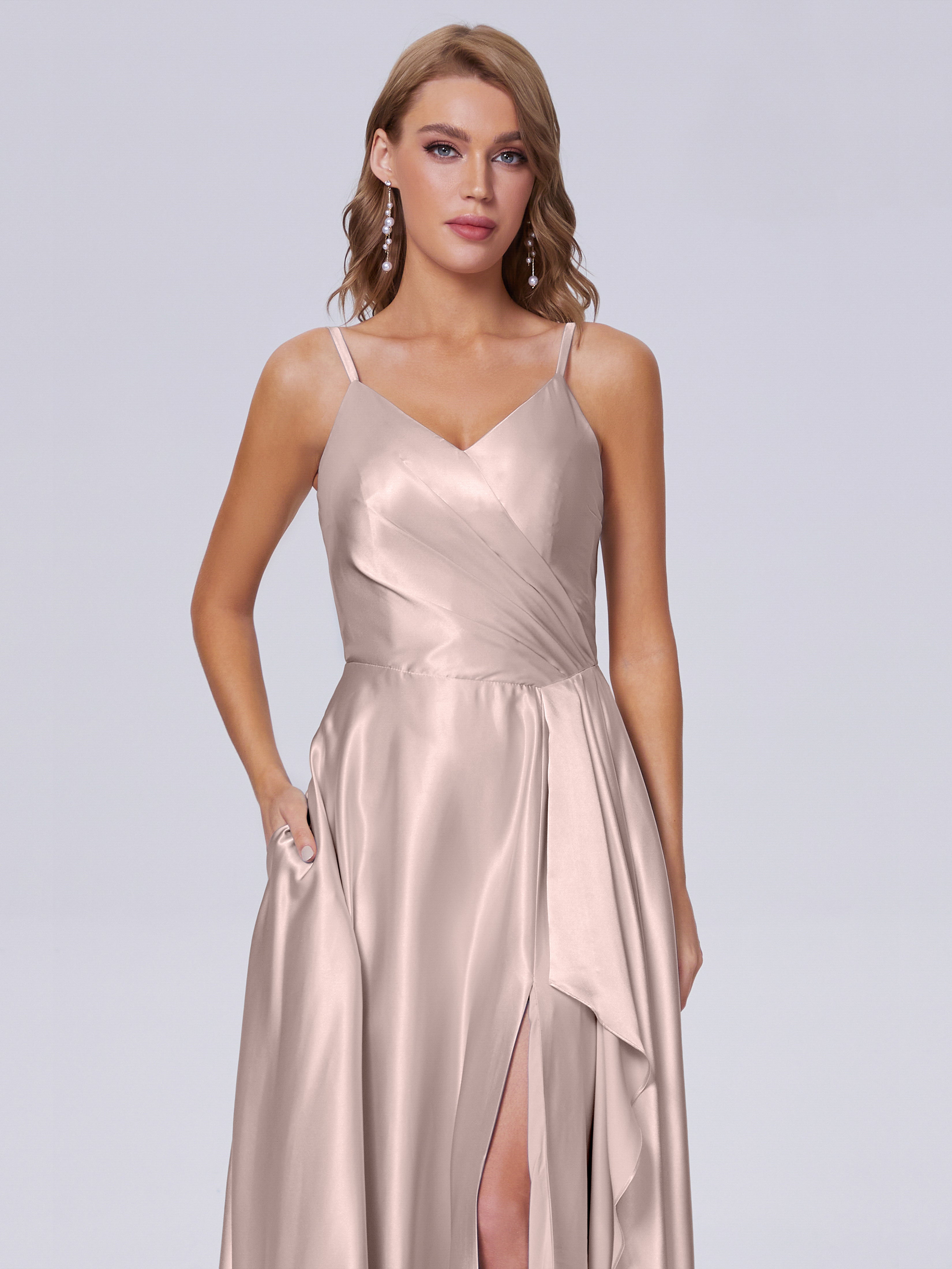 Lila Sexy Straps Soft Satin Long Bridesmaid Dresses