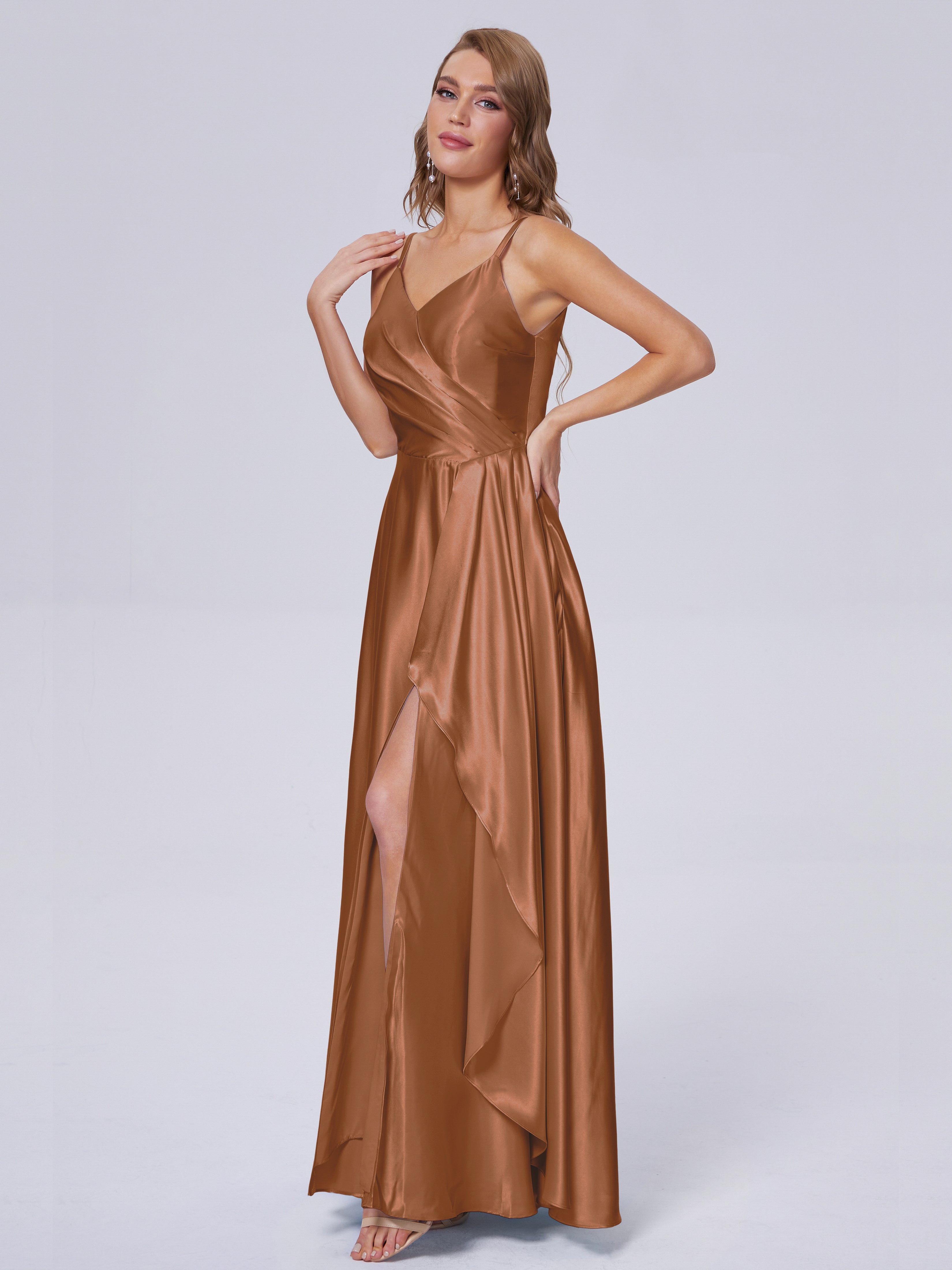 Lila Sexy Straps Soft Satin Long Bridesmaid Dresses