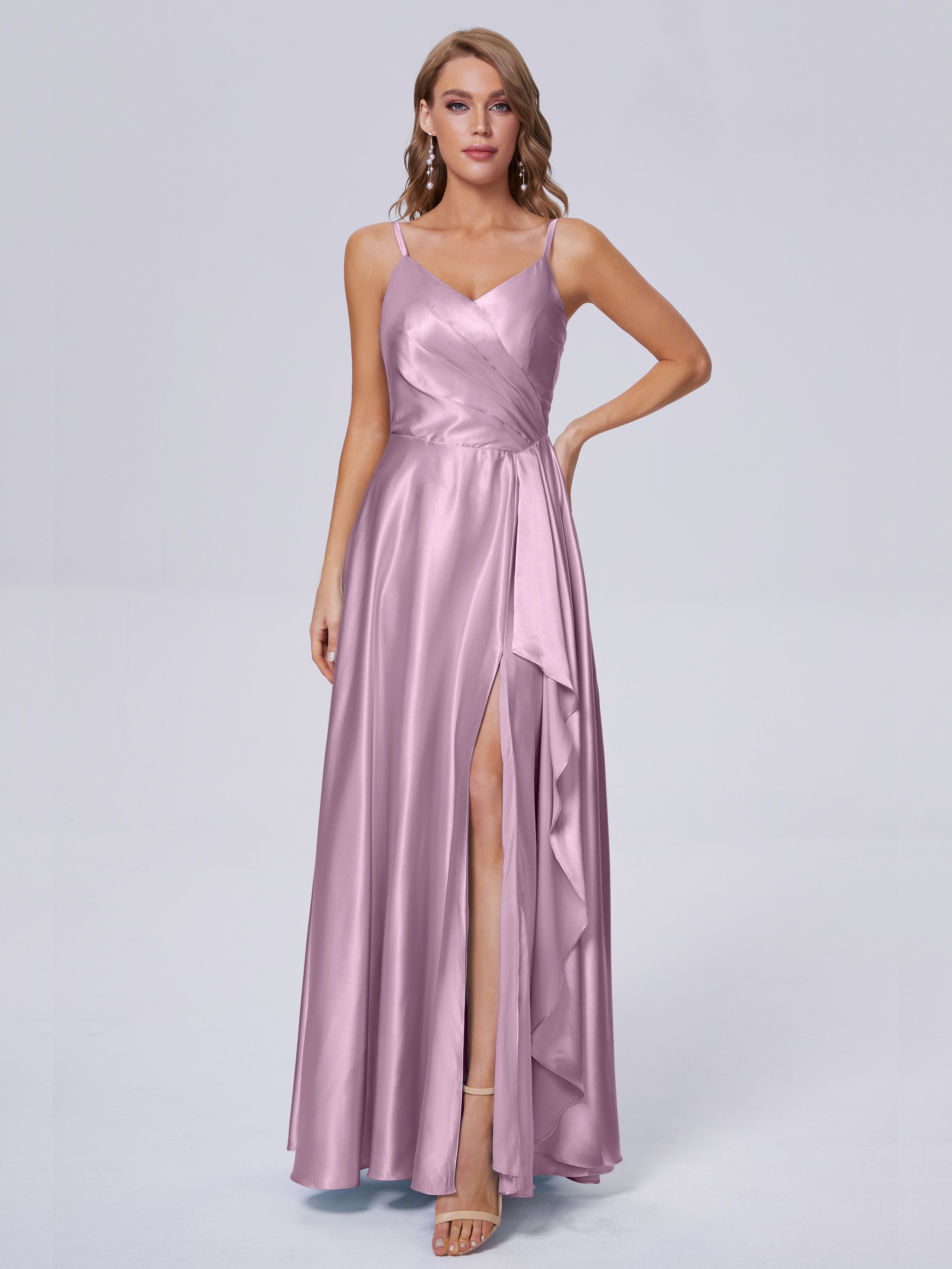 Lila Sexy Straps Soft Satin Long Bridesmaid Dresses