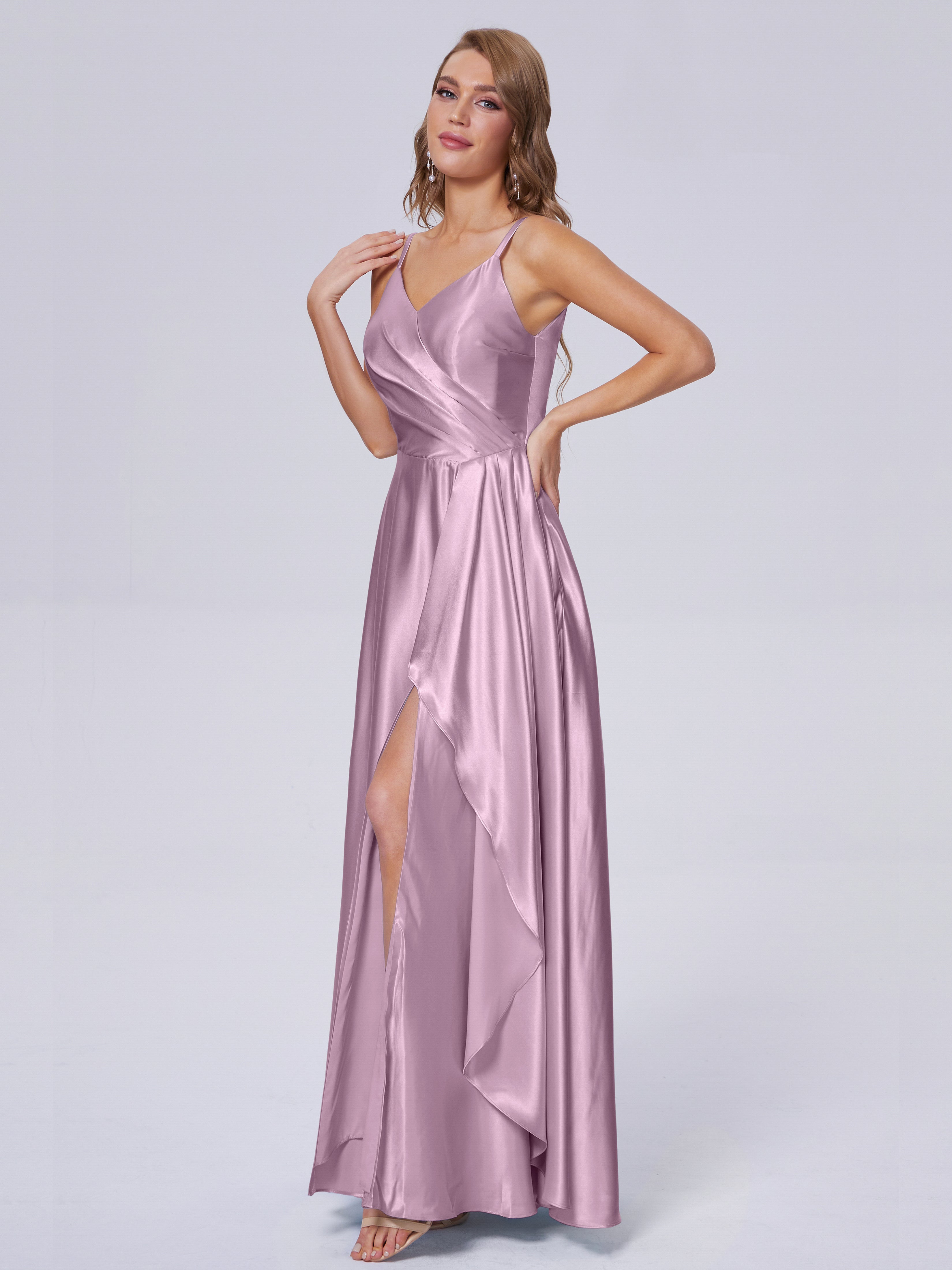 Lila Sexy Straps Soft Satin Long Bridesmaid Dresses