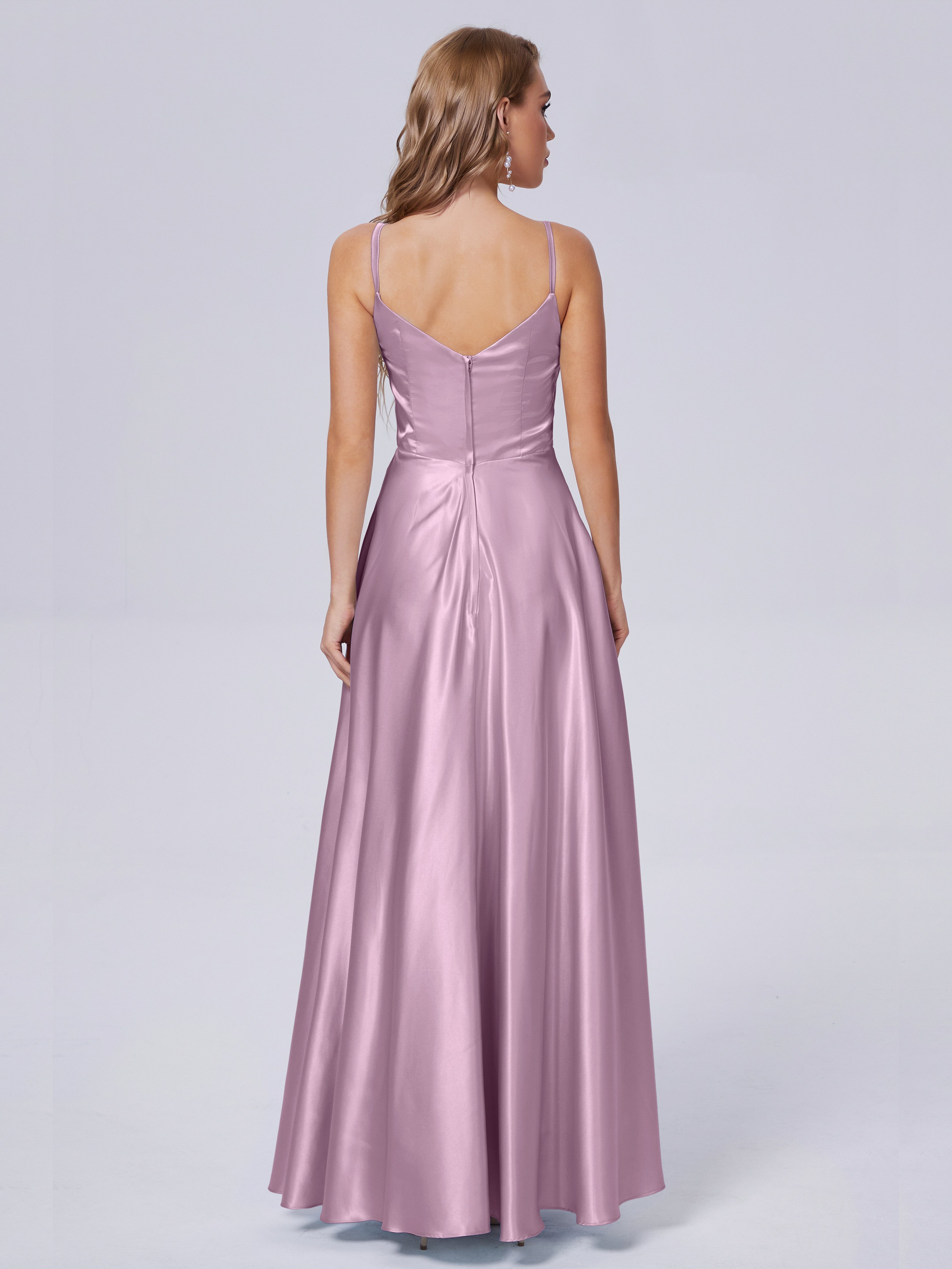 Lila Sexy Straps Soft Satin Long Bridesmaid Dresses