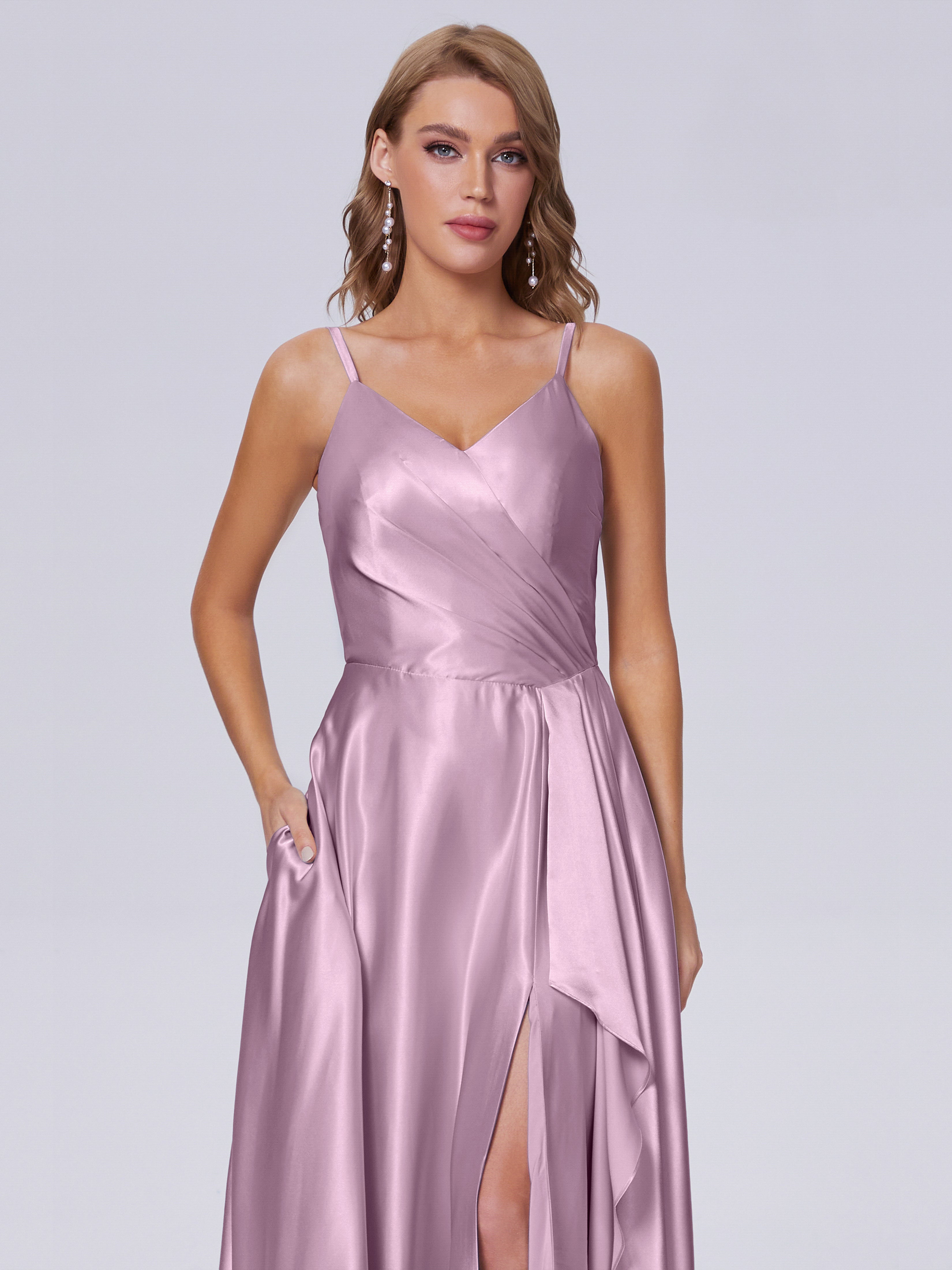 Lila Sexy Straps Soft Satin Long Bridesmaid Dresses