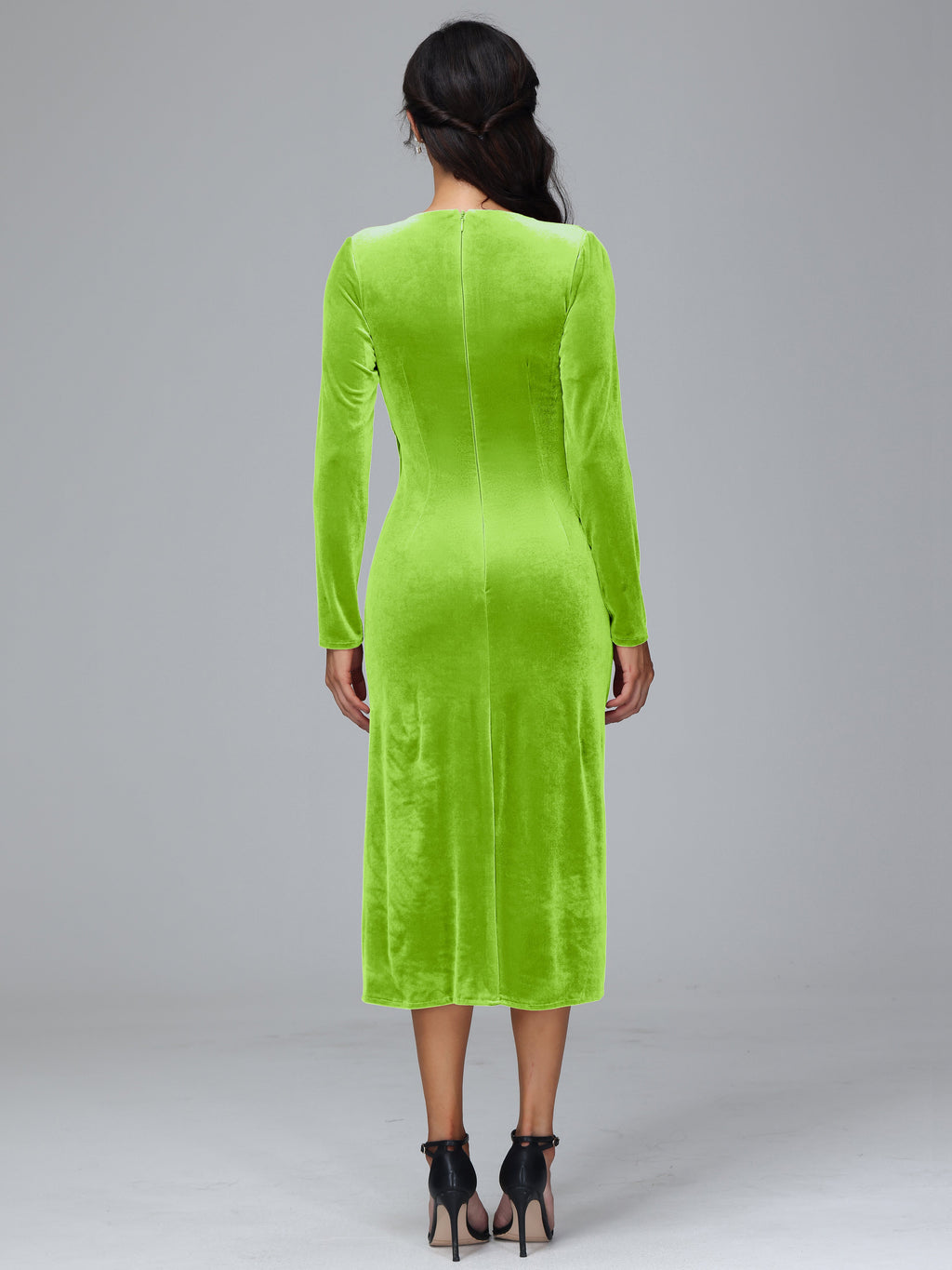 Long Sleeves Tea Length Plus Size Velvet Bridesmaid Dress