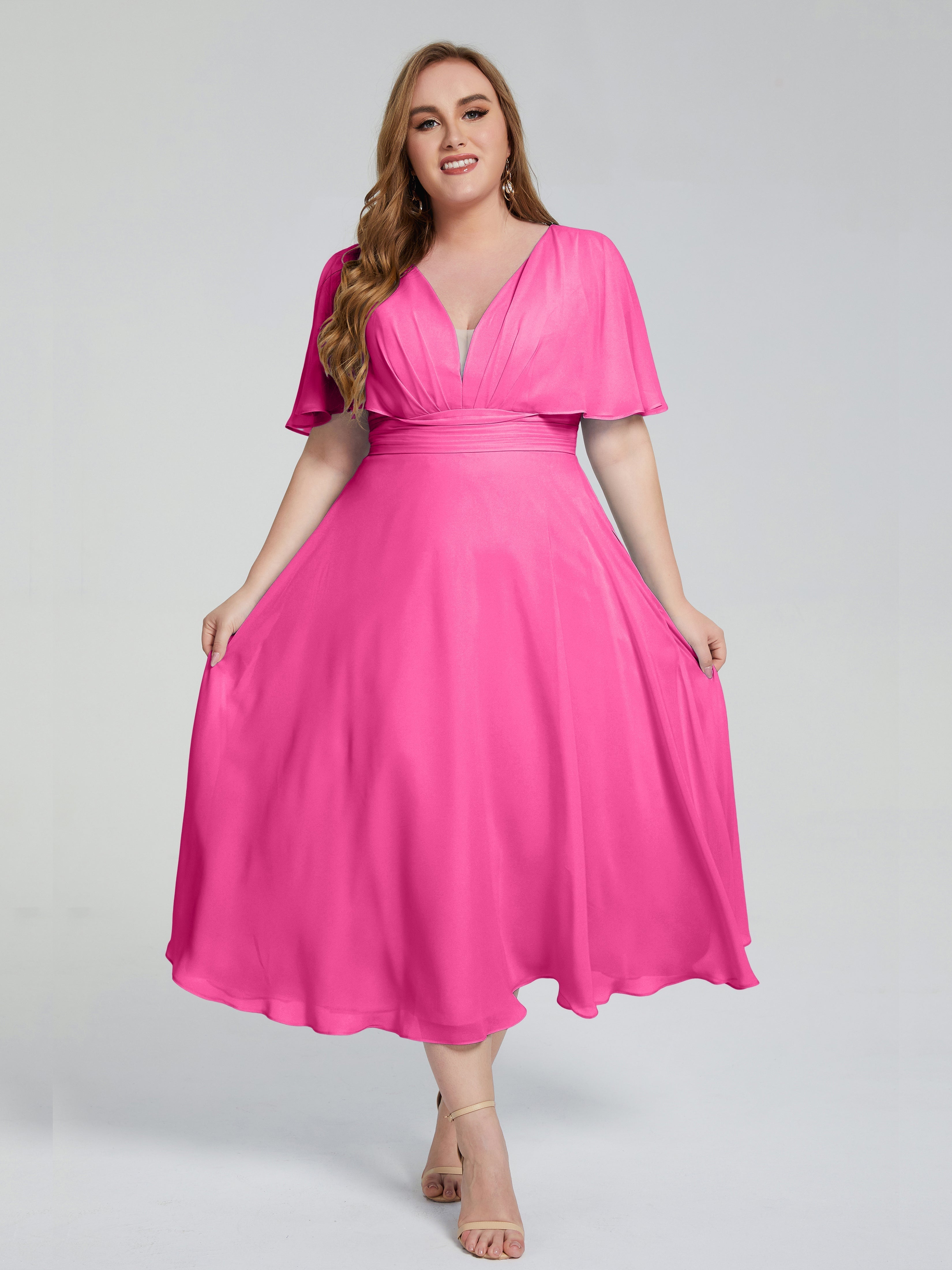 Lucia V-neck Plus Size Bridesmaid Dresses with Sleeves