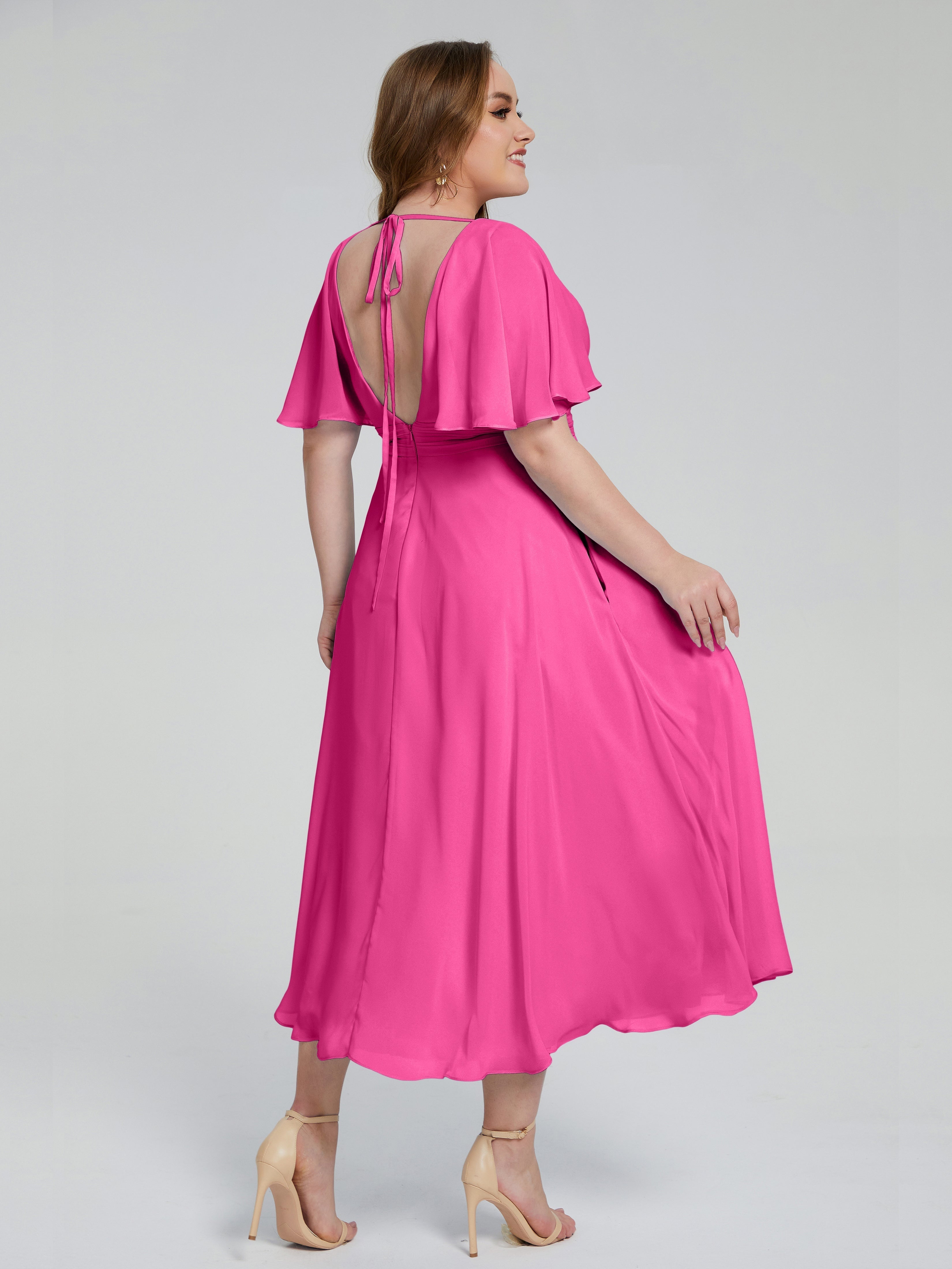 Lucia V-neck Plus Size Bridesmaid Dresses with Sleeves