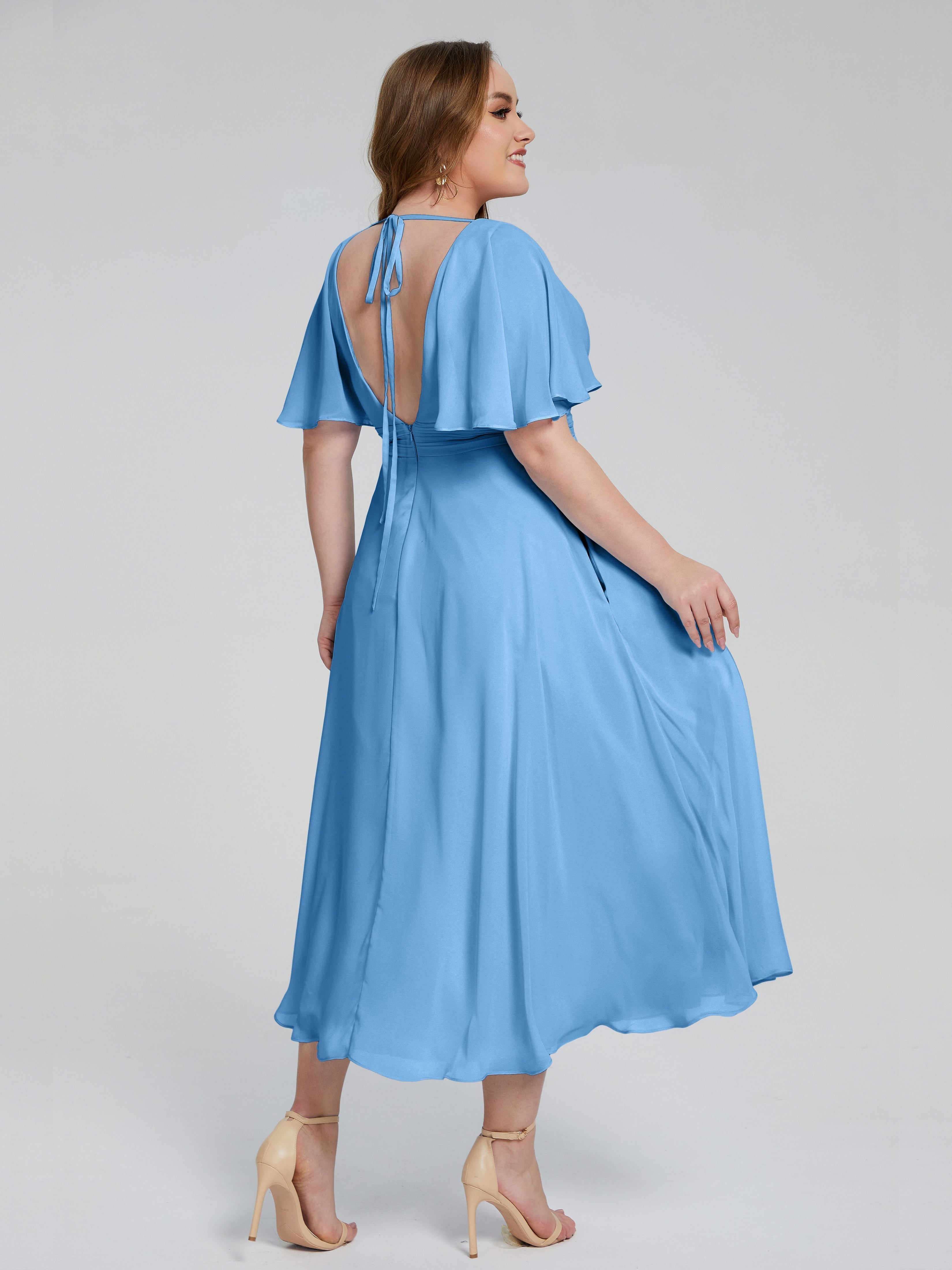 Lucia V-neck Plus Size Bridesmaid Dresses with Sleeves