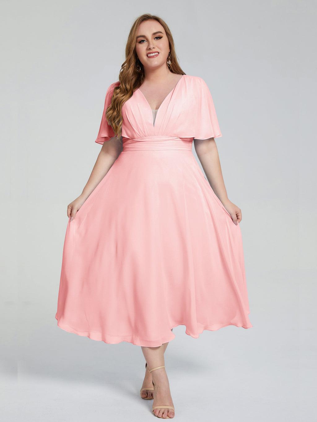 Lucia V-neck Plus Size Bridesmaid Dresses with Sleeves