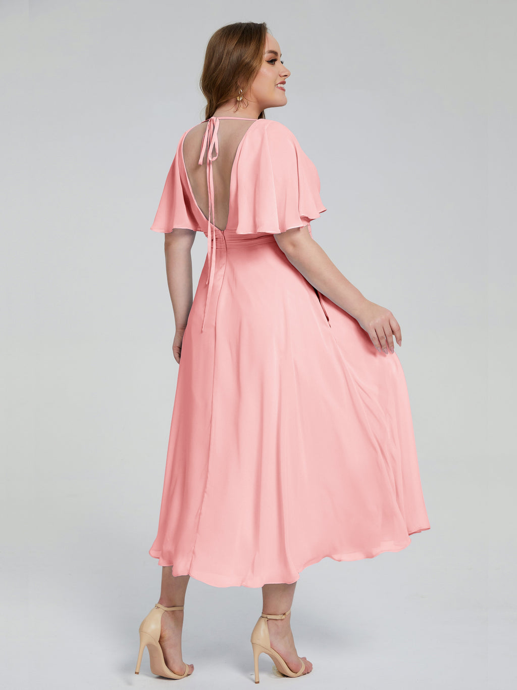 Lucia V-neck Plus Size Bridesmaid Dresses with Sleeves