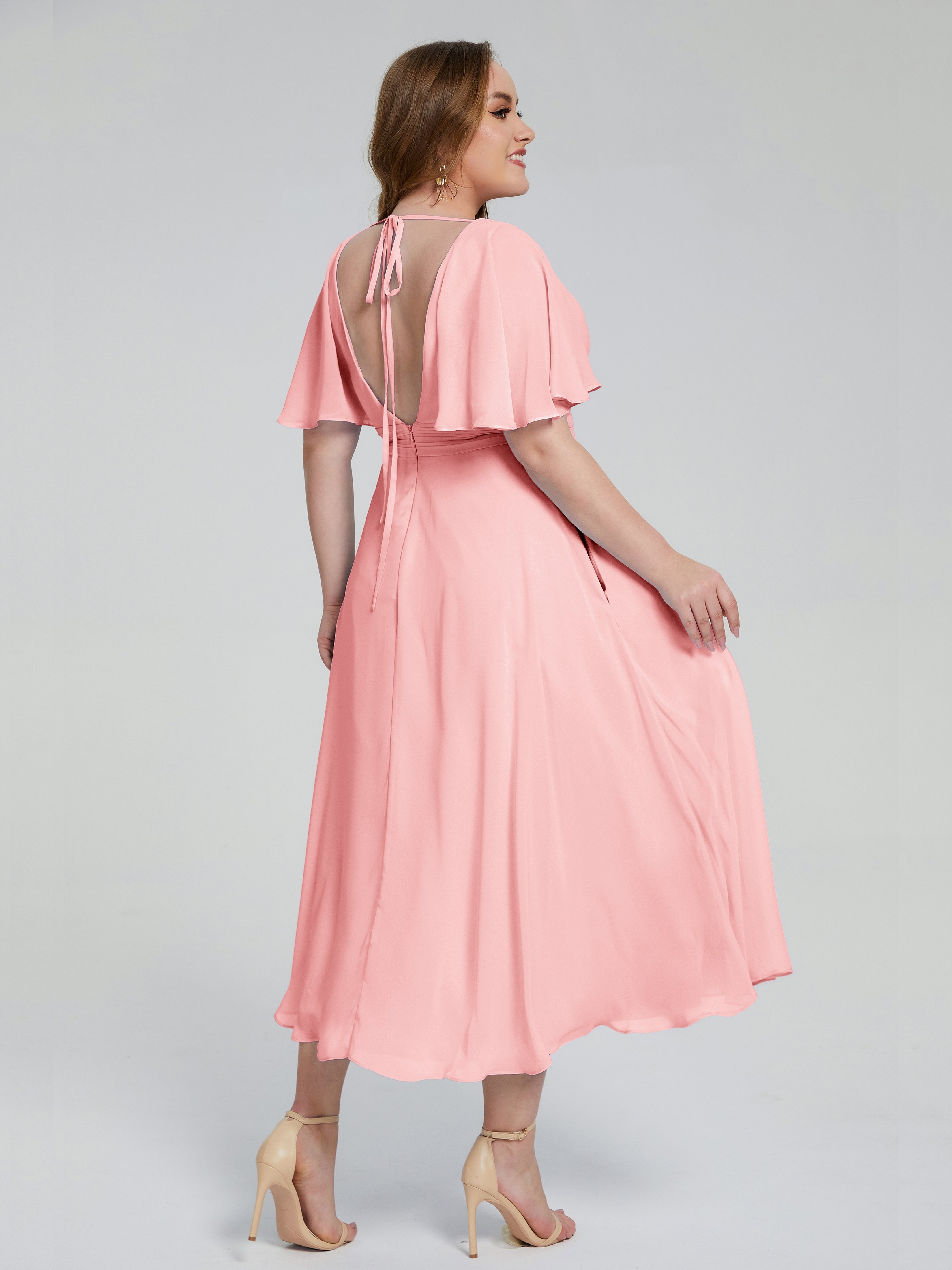 Lucia V-neck Plus Size Bridesmaid Dresses with Sleeves