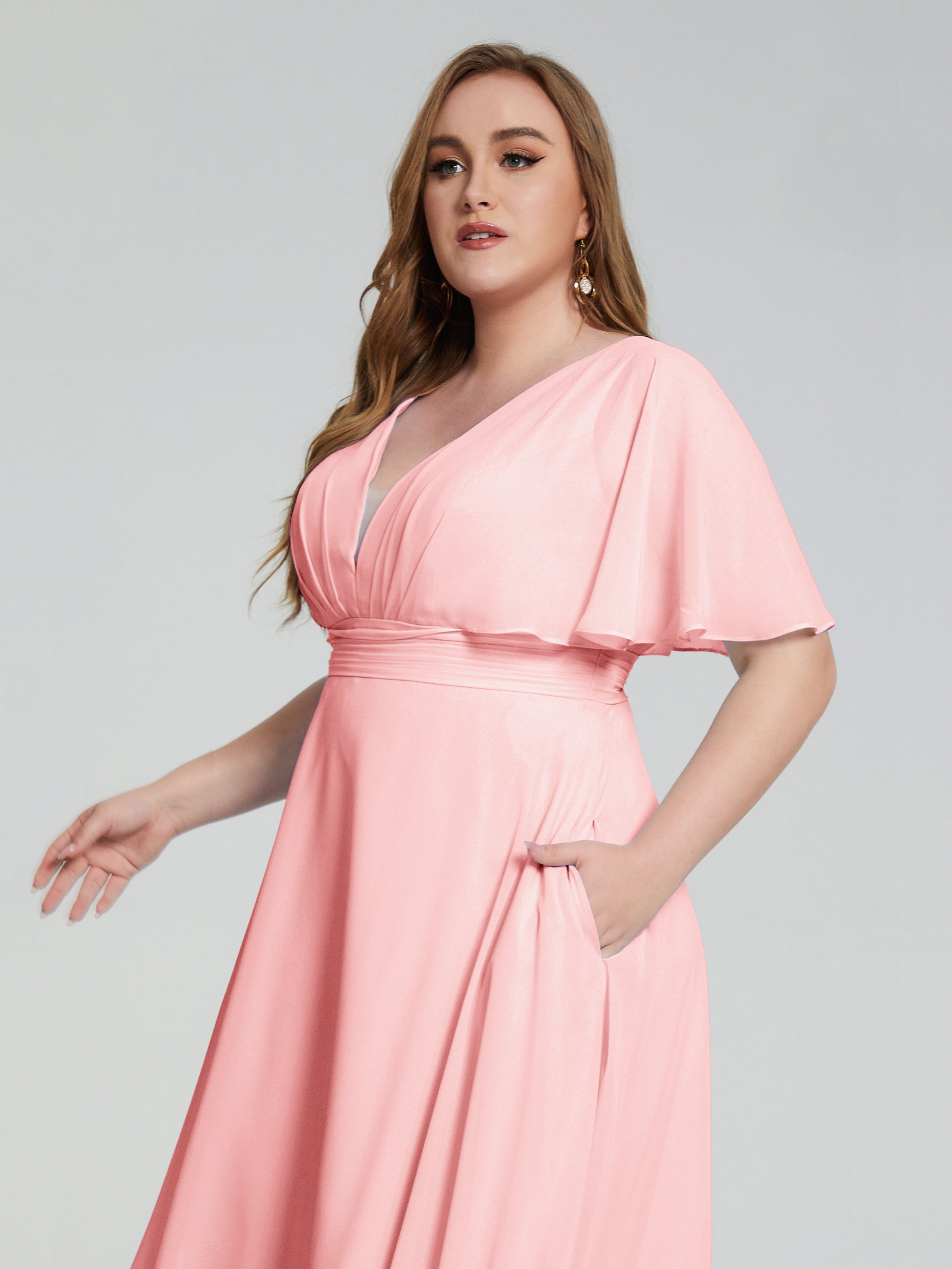 Lucia V-neck Plus Size Bridesmaid Dresses with Sleeves