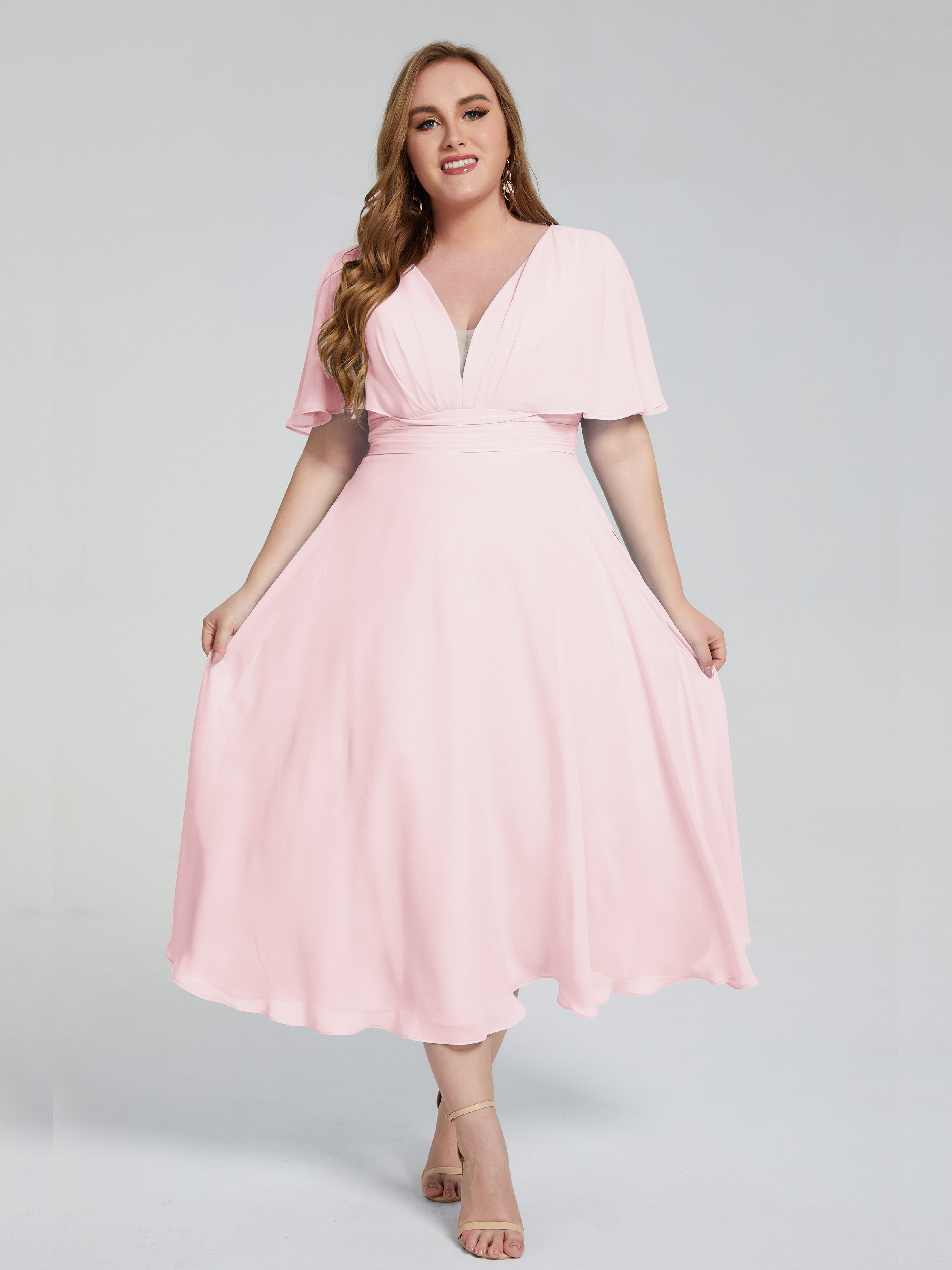 Lucia V-neck Plus Size Bridesmaid Dresses with Sleeves