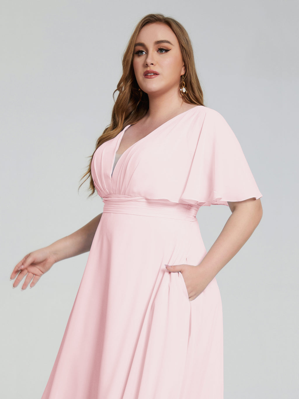 Lucia V-neck Plus Size Bridesmaid Dresses with Sleeves