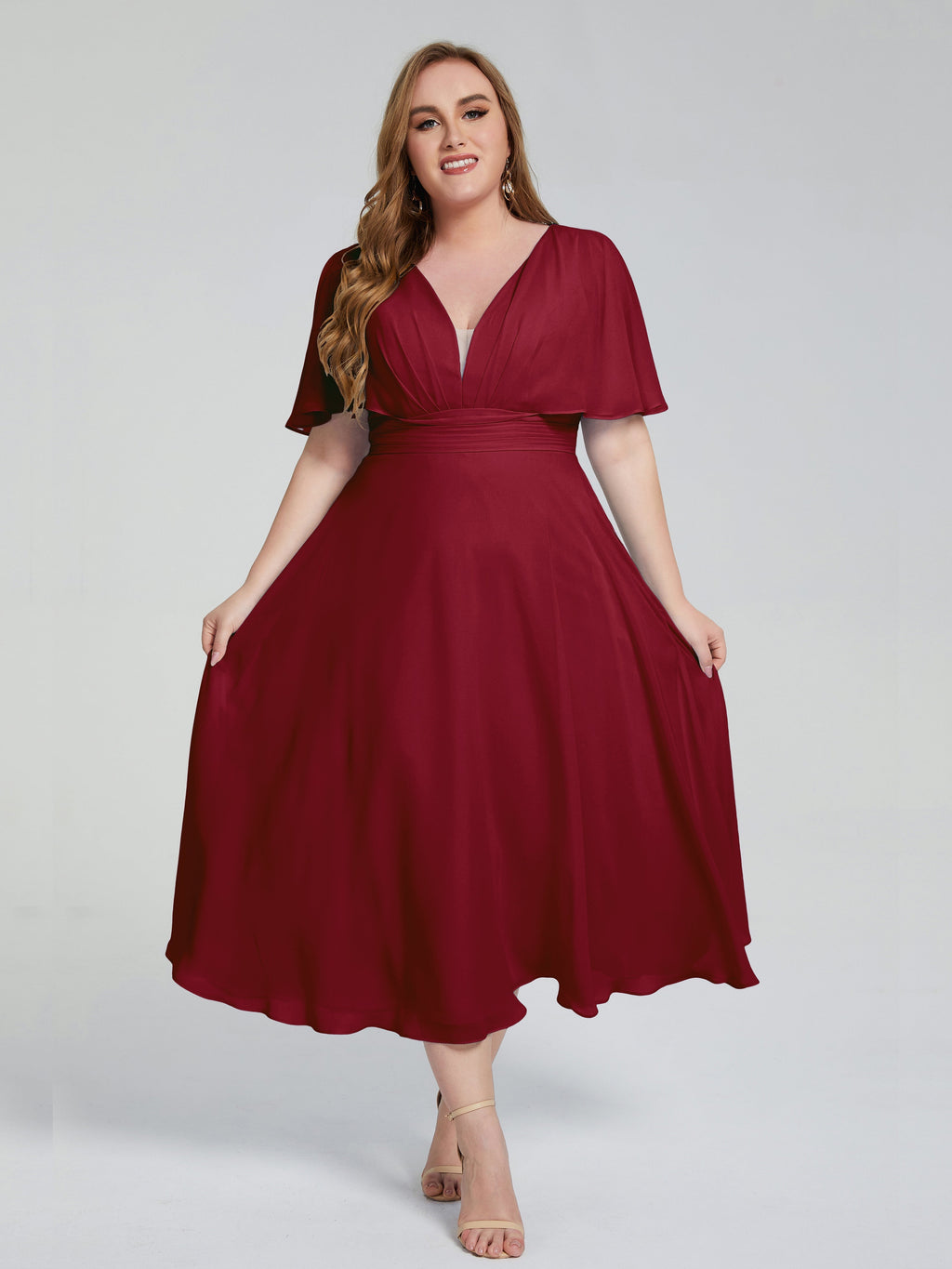 Lucia V-neck Plus Size Bridesmaid Dresses with Sleeves