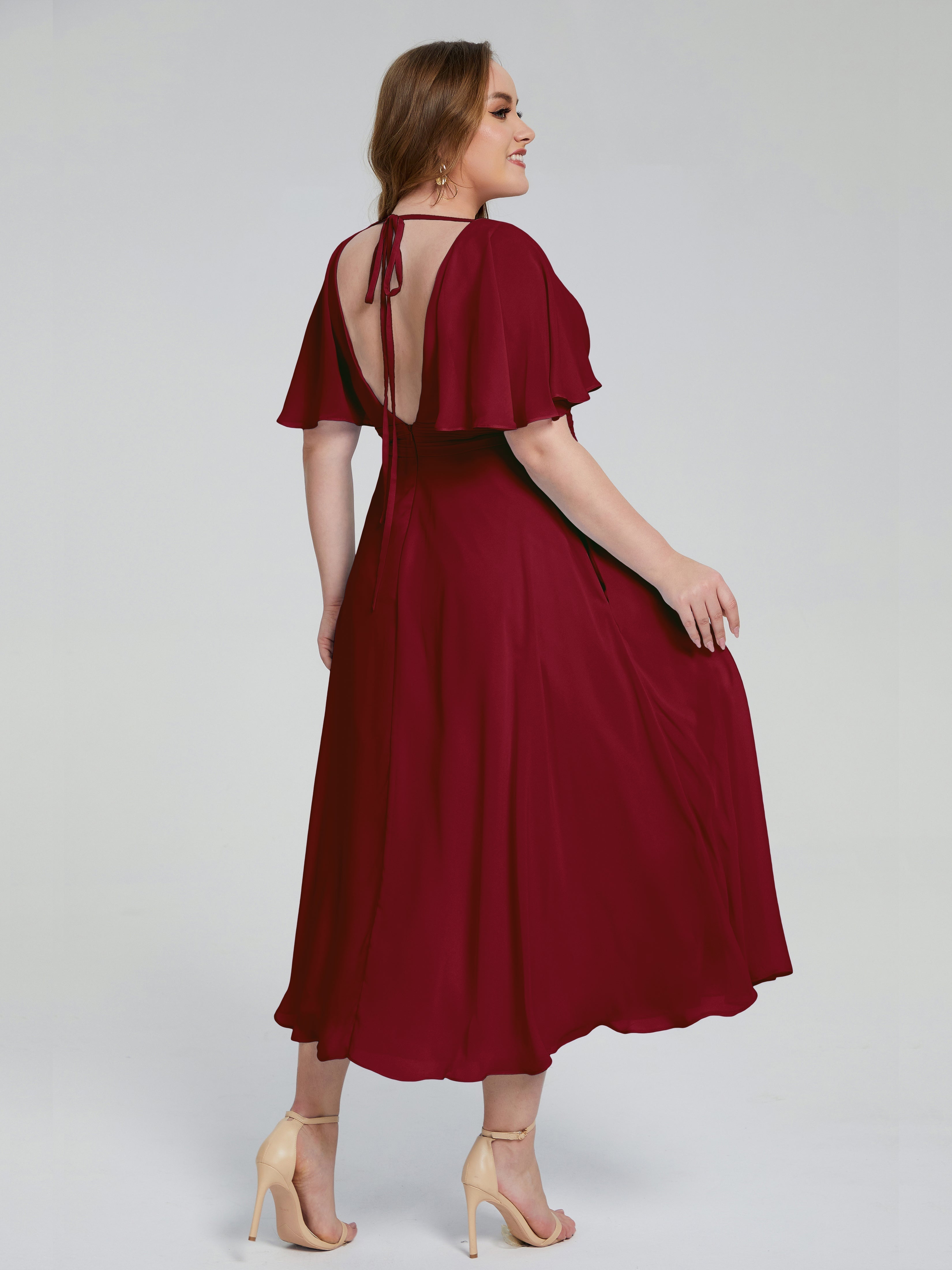 Lucia V-neck Plus Size Bridesmaid Dresses with Sleeves