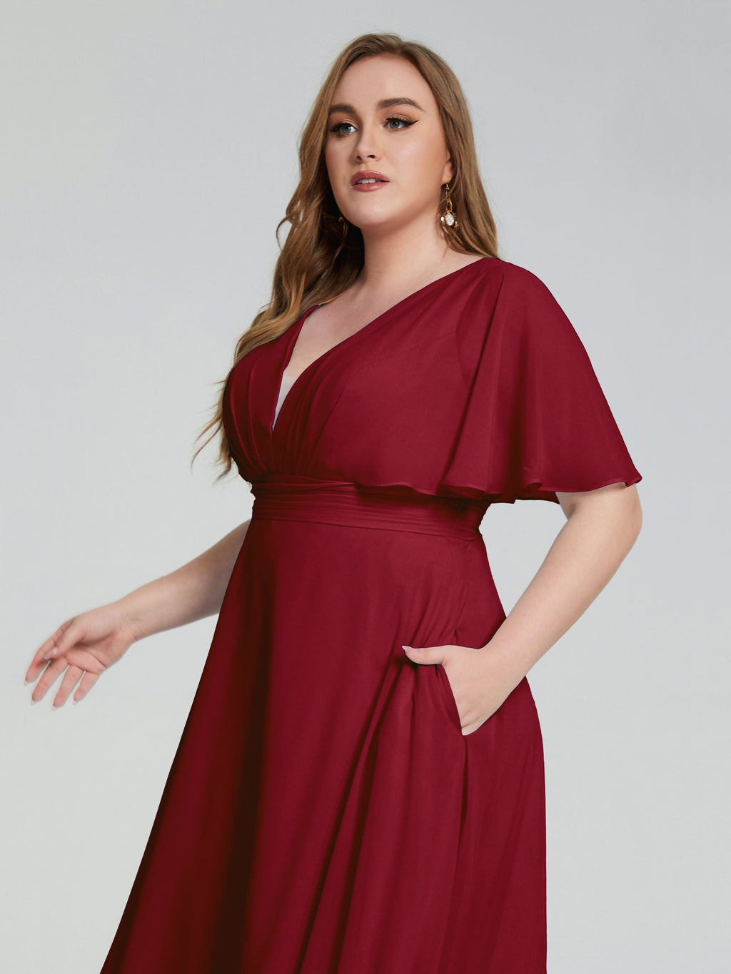 Lucia V-neck Plus Size Bridesmaid Dresses with Sleeves