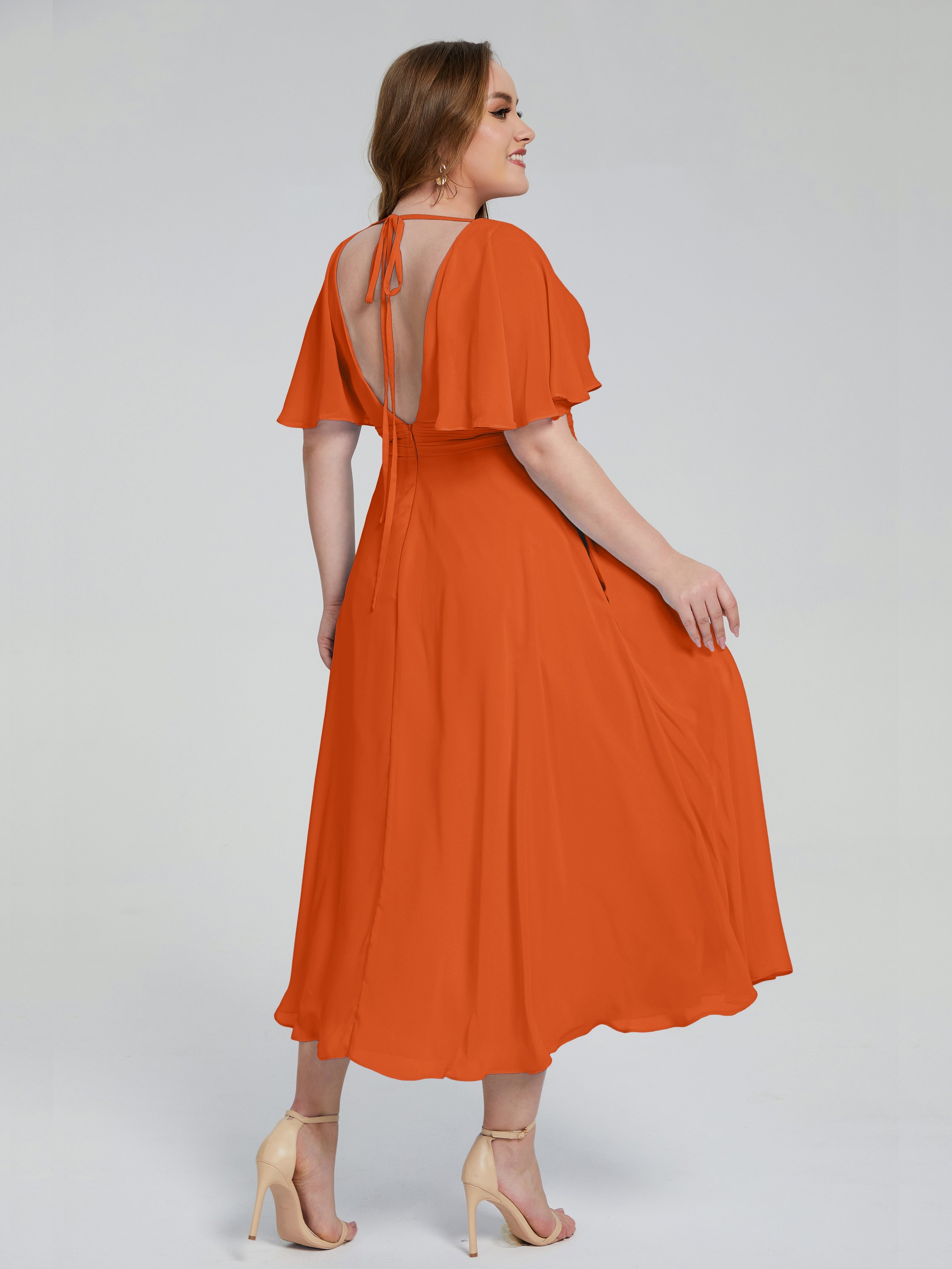 Lucia V-neck Plus Size Bridesmaid Dresses with Sleeves