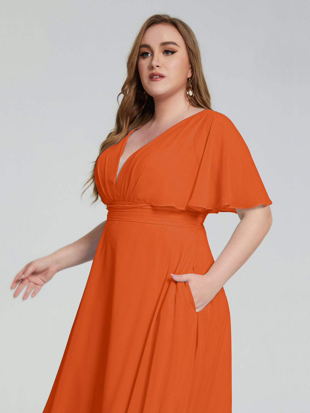 Lucia V-neck Plus Size Bridesmaid Dresses with Sleeves