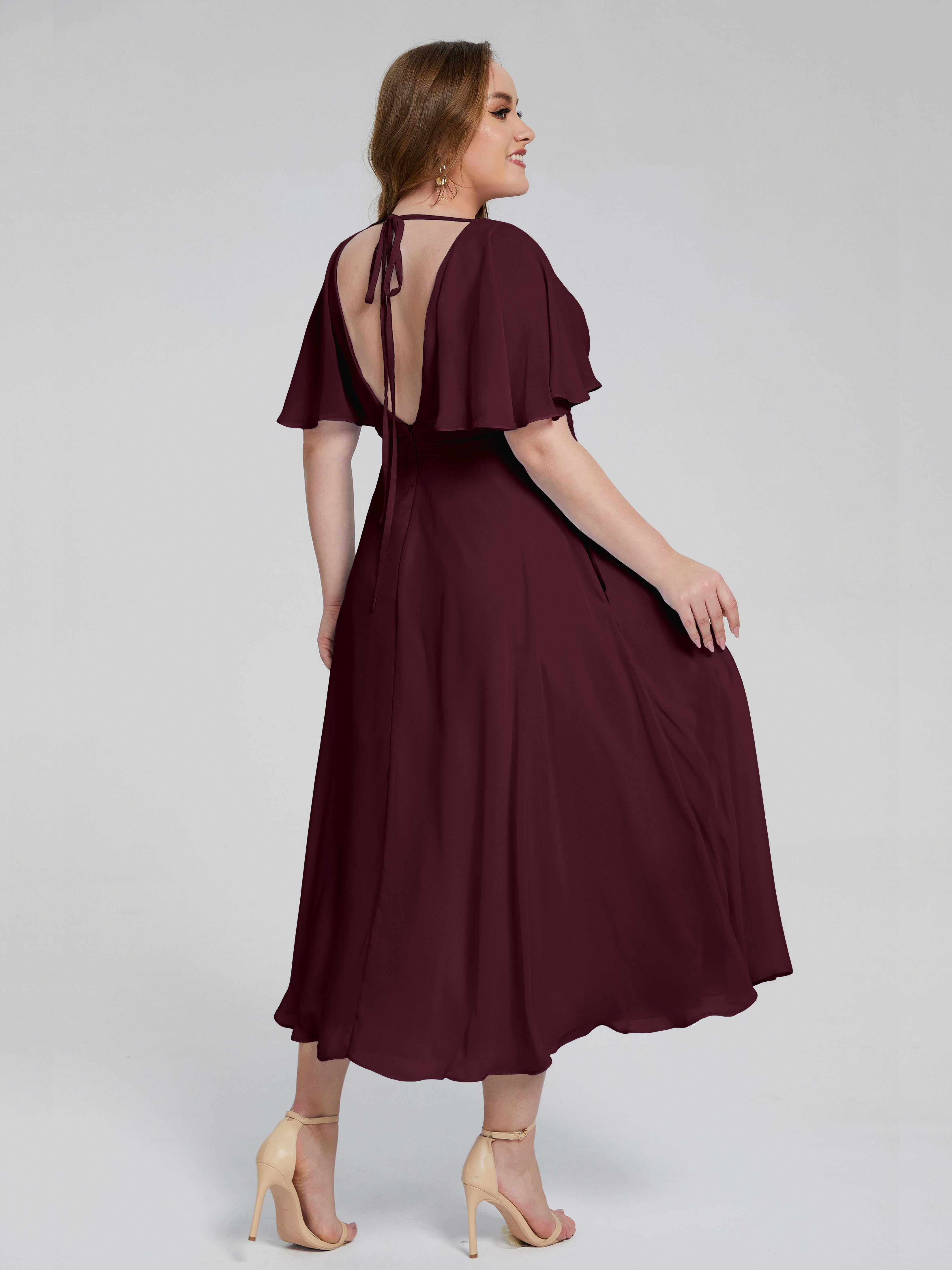 Lucia V-neck Plus Size Bridesmaid Dresses with Sleeves