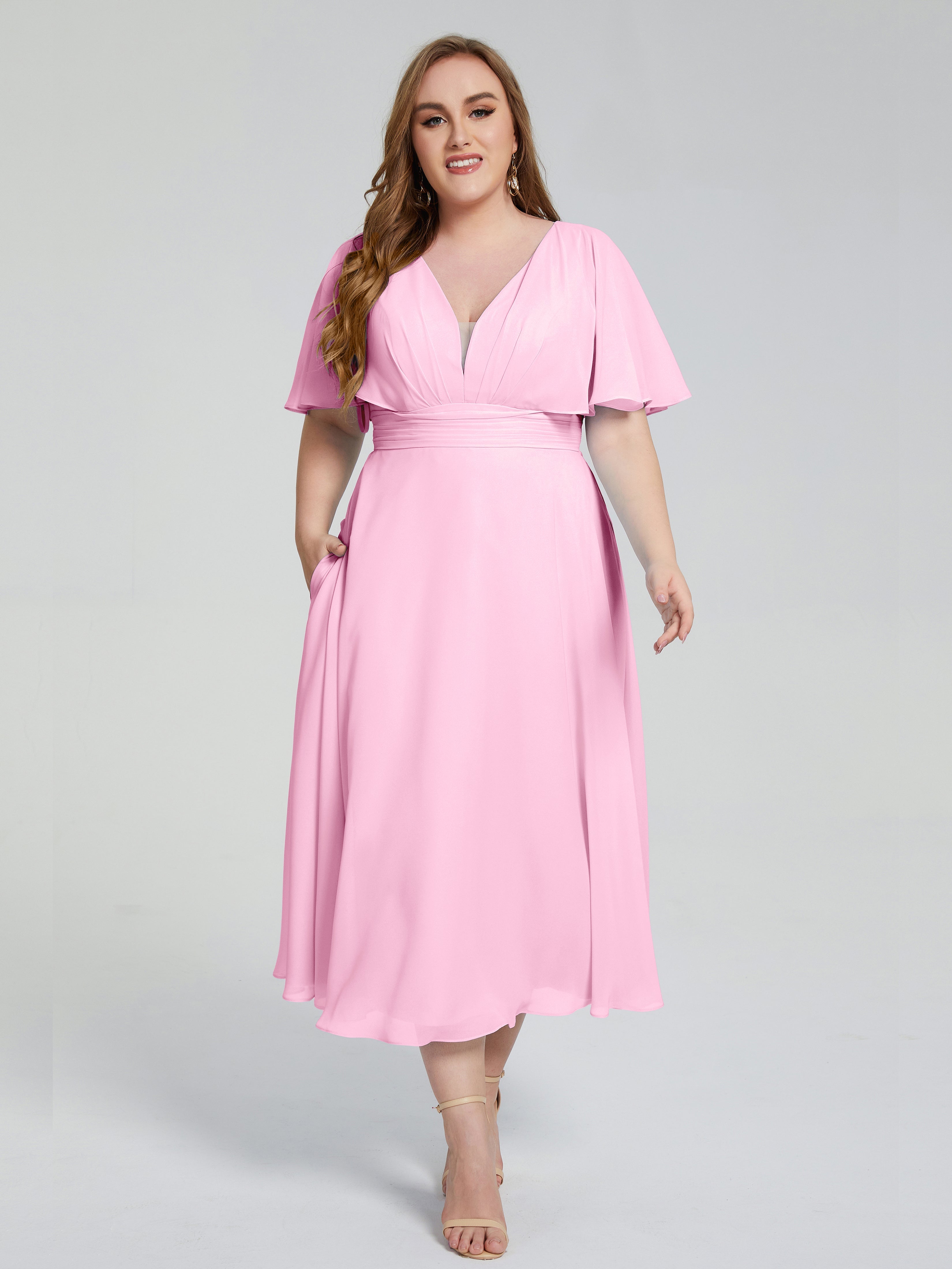 Lucia V-neck Plus Size Bridesmaid Dresses with Sleeves