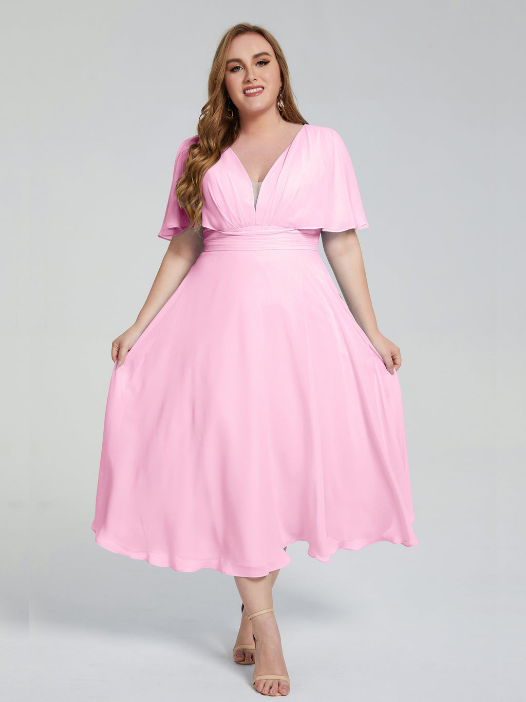 Lucia V-neck Plus Size Bridesmaid Dresses with Sleeves