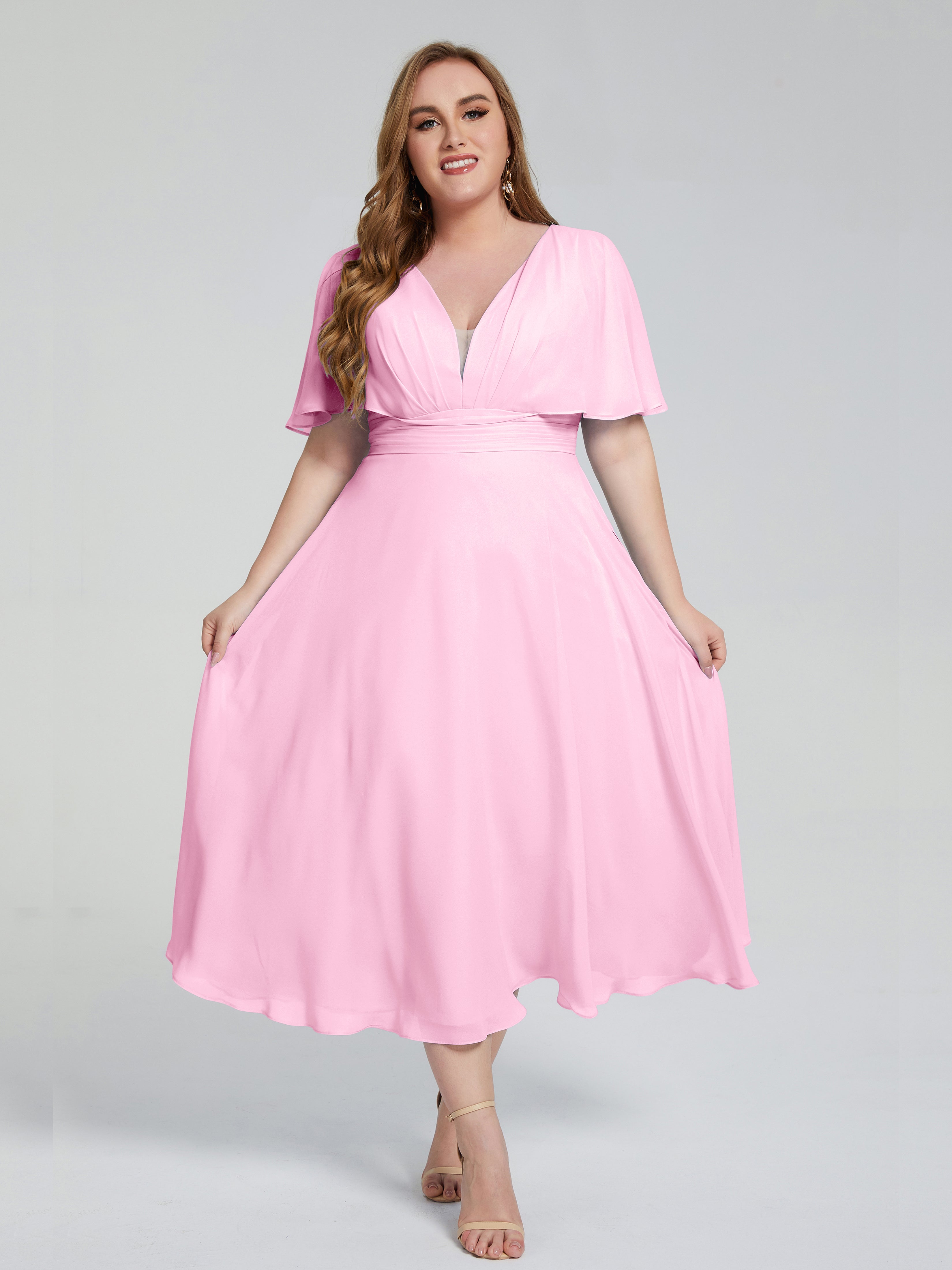 Lucia V-neck Plus Size Bridesmaid Dresses with Sleeves