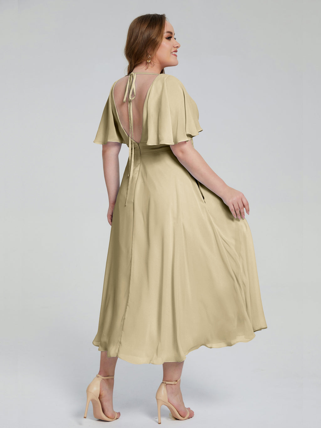 Lucia V-neck Plus Size Bridesmaid Dresses with Sleeves
