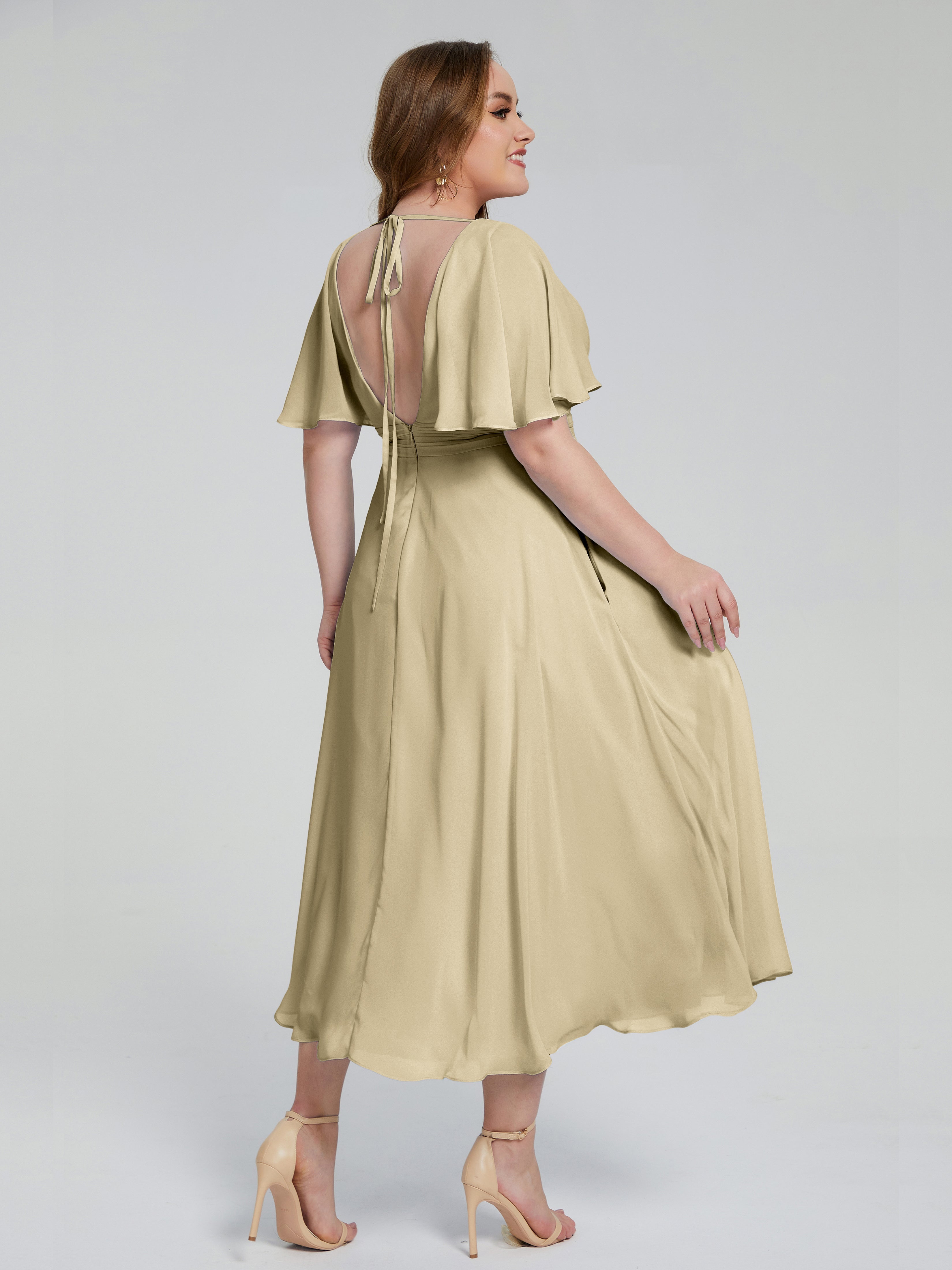 Lucia V-neck Plus Size Bridesmaid Dresses with Sleeves