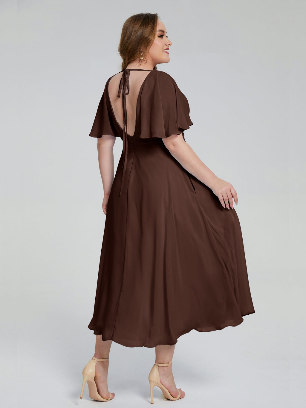 Lucia V-neck Plus Size Bridesmaid Dresses with Sleeves