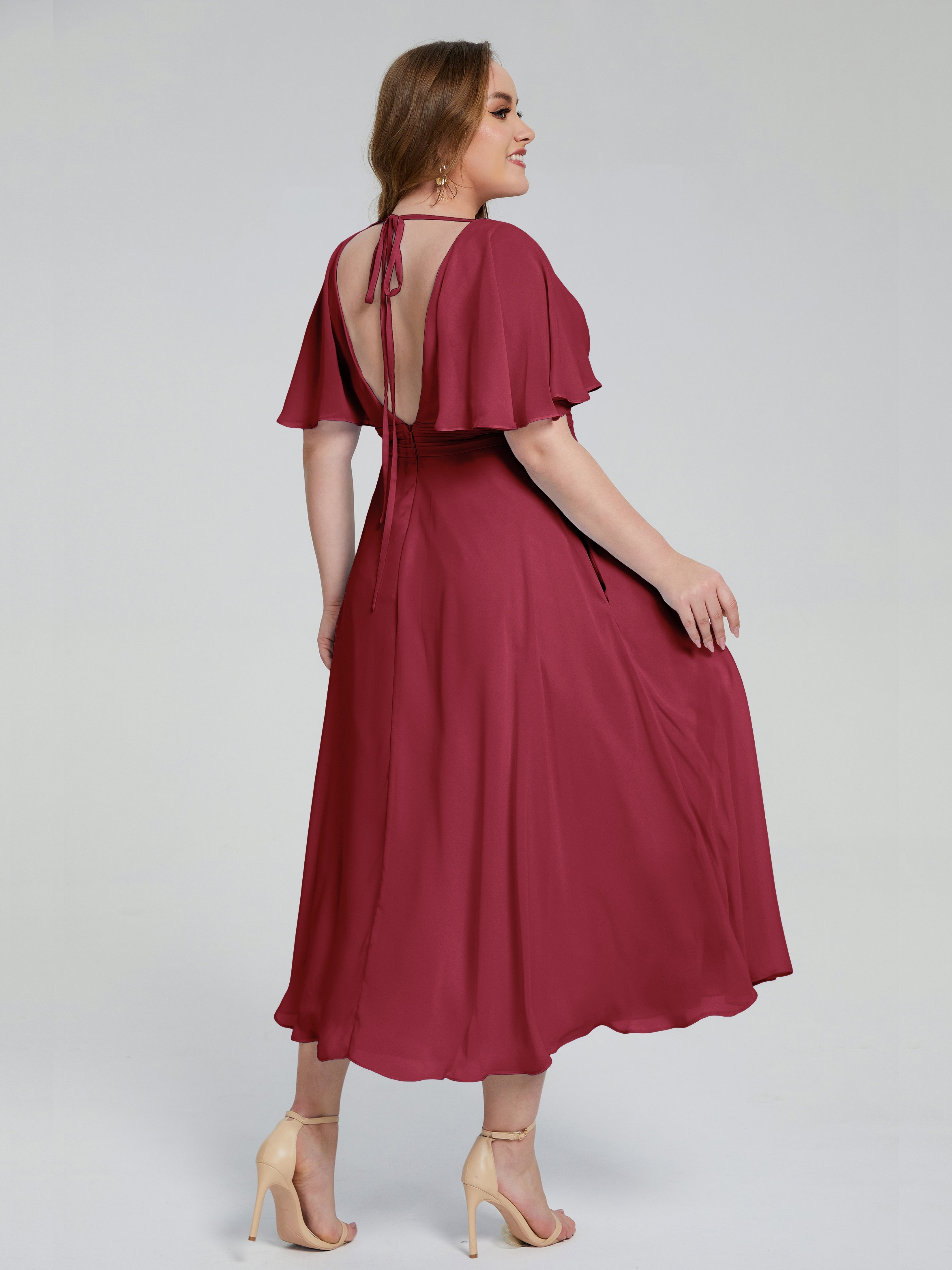Lucia V-neck Plus Size Bridesmaid Dresses with Sleeves