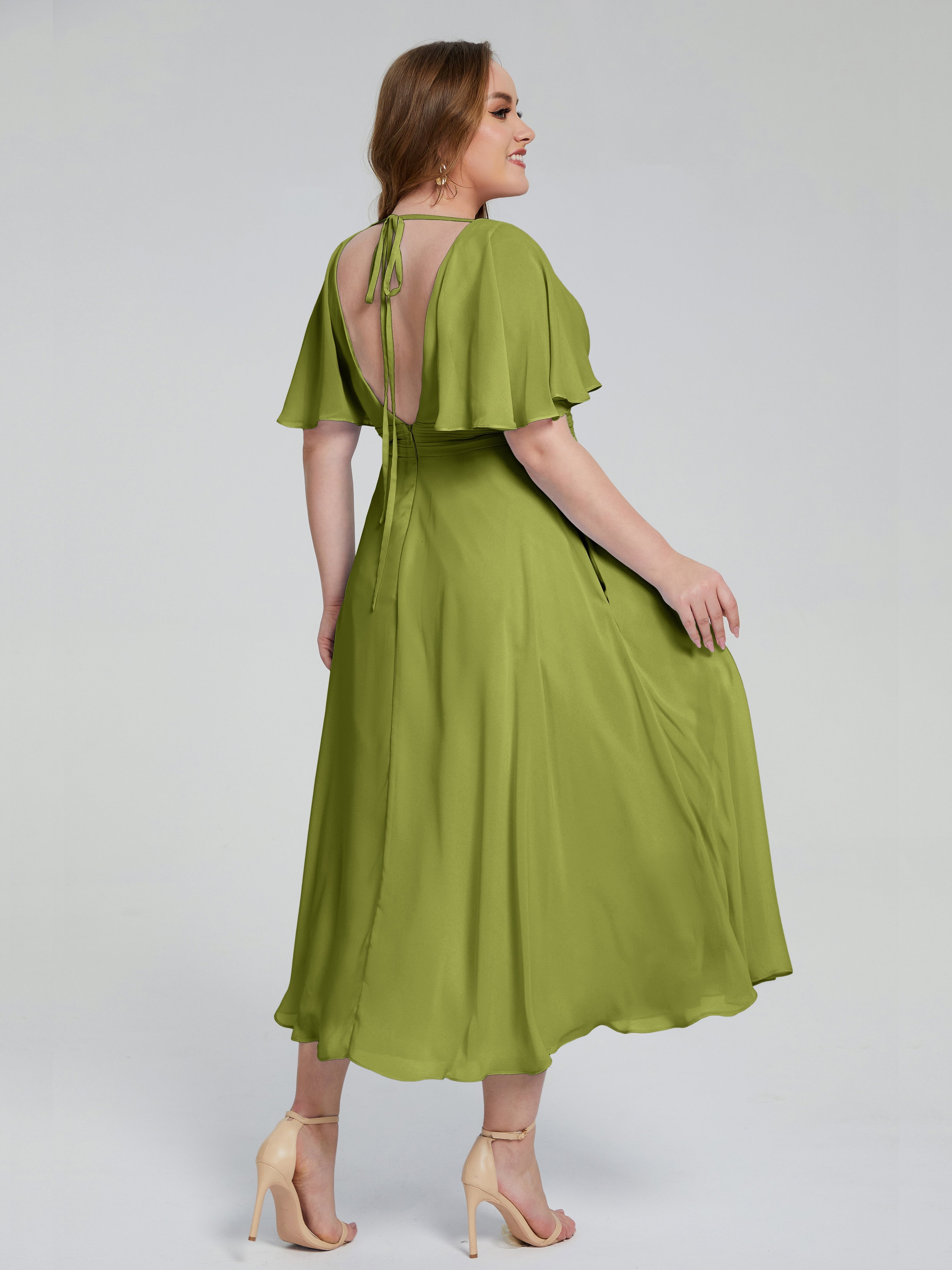 Lucia V-neck Plus Size Bridesmaid Dresses with Sleeves
