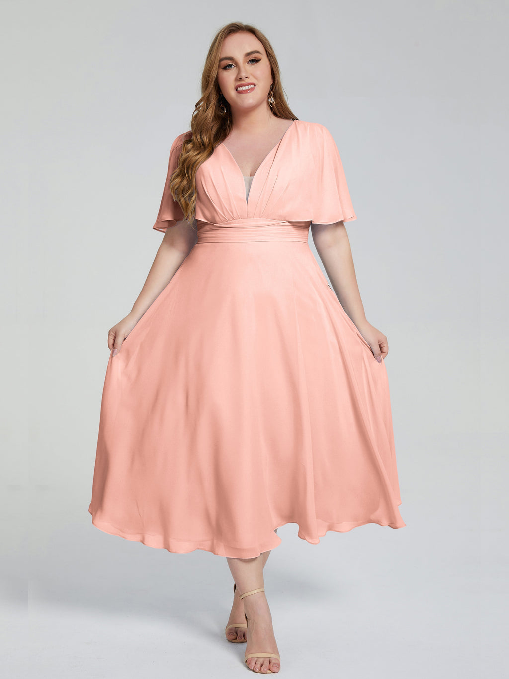 Lucia V-neck Plus Size Bridesmaid Dresses with Sleeves