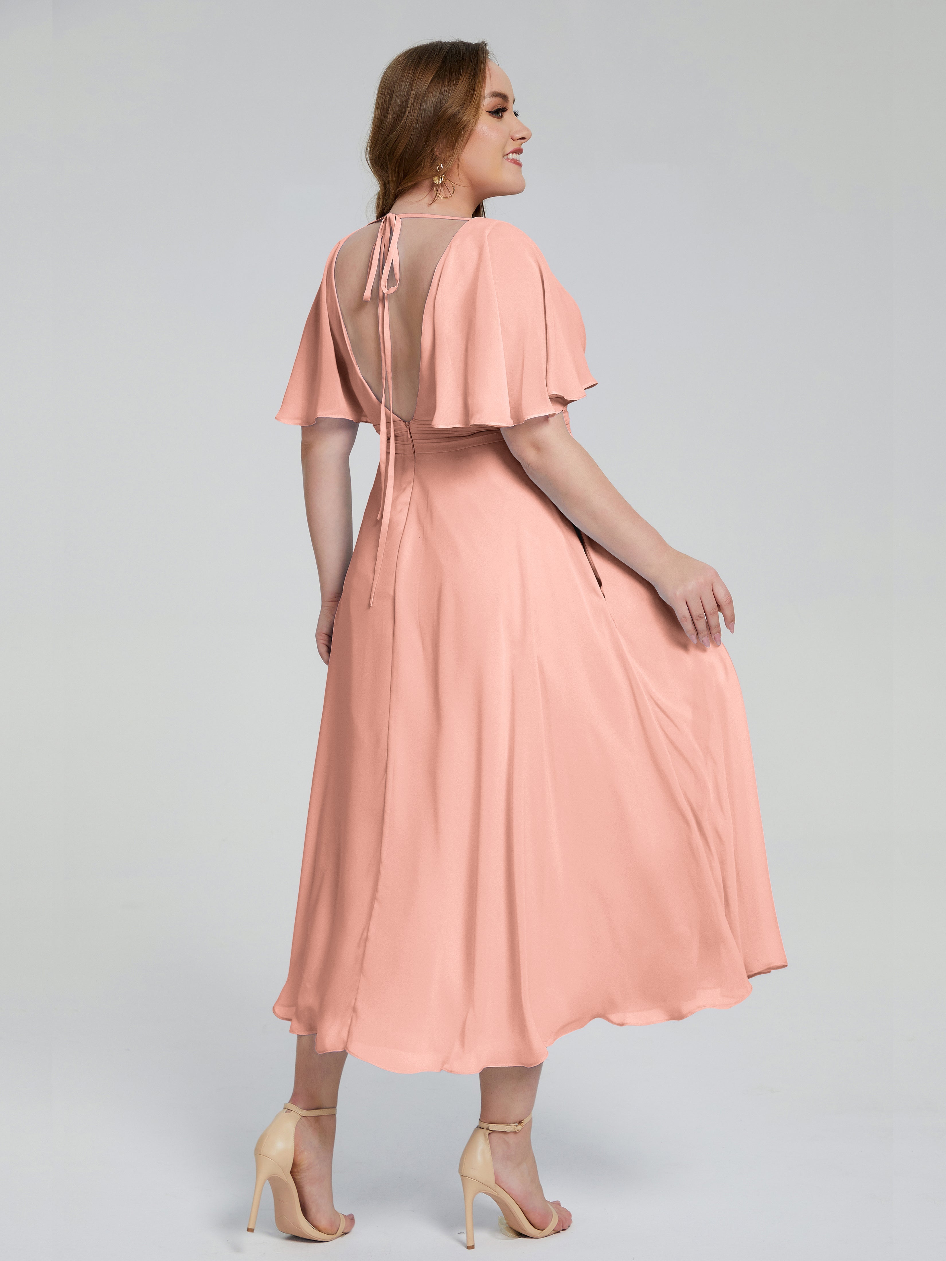 Lucia V-neck Plus Size Bridesmaid Dresses with Sleeves