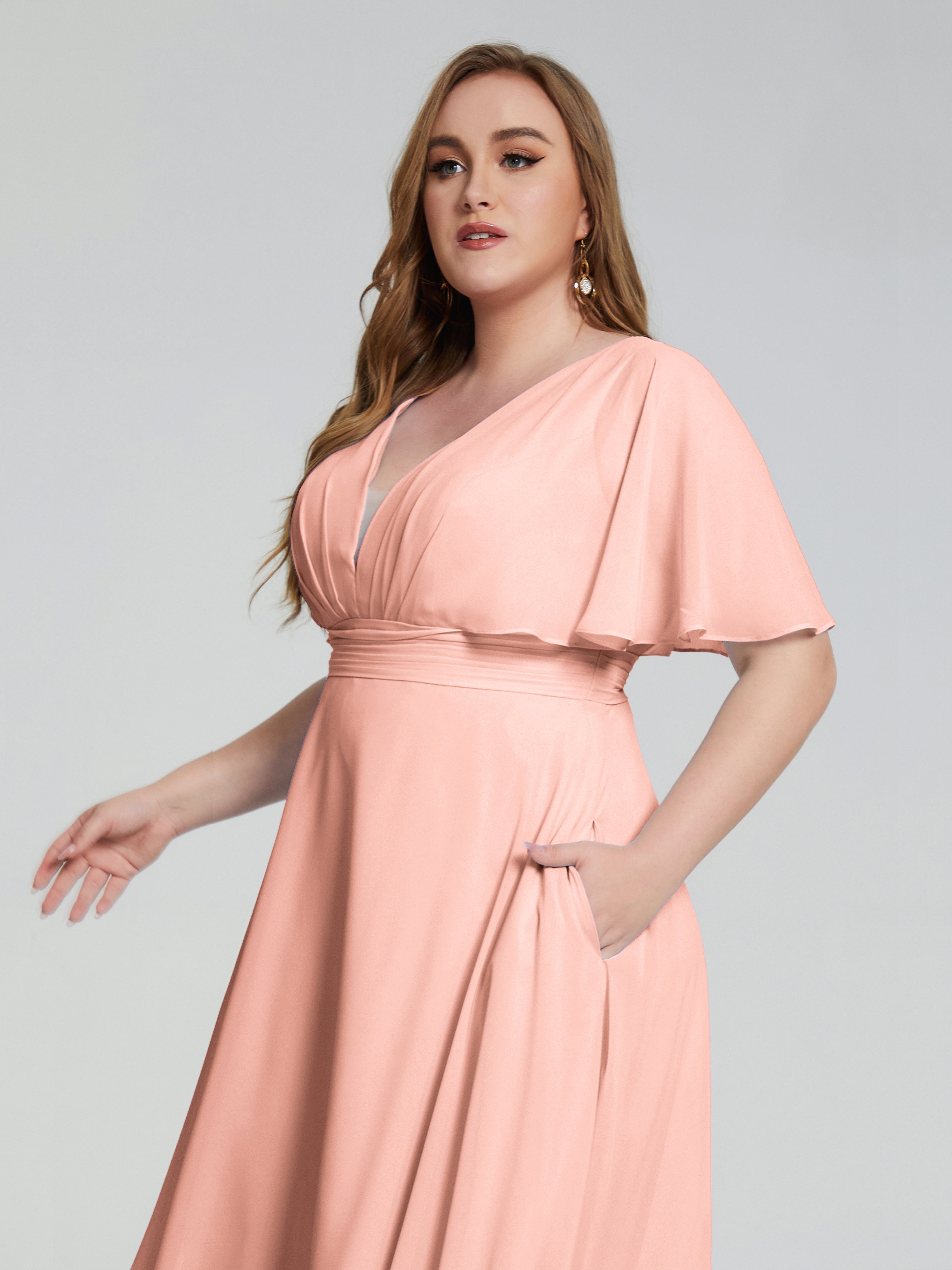 Lucia V-neck Plus Size Bridesmaid Dresses with Sleeves