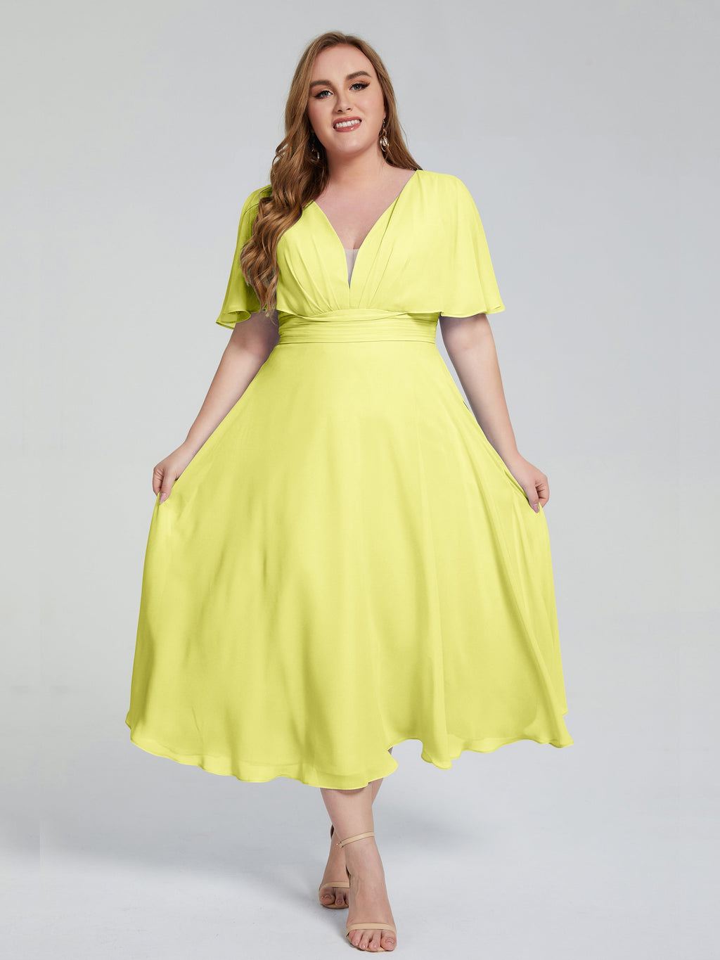 Lucia V-neck Plus Size Bridesmaid Dresses with Sleeves