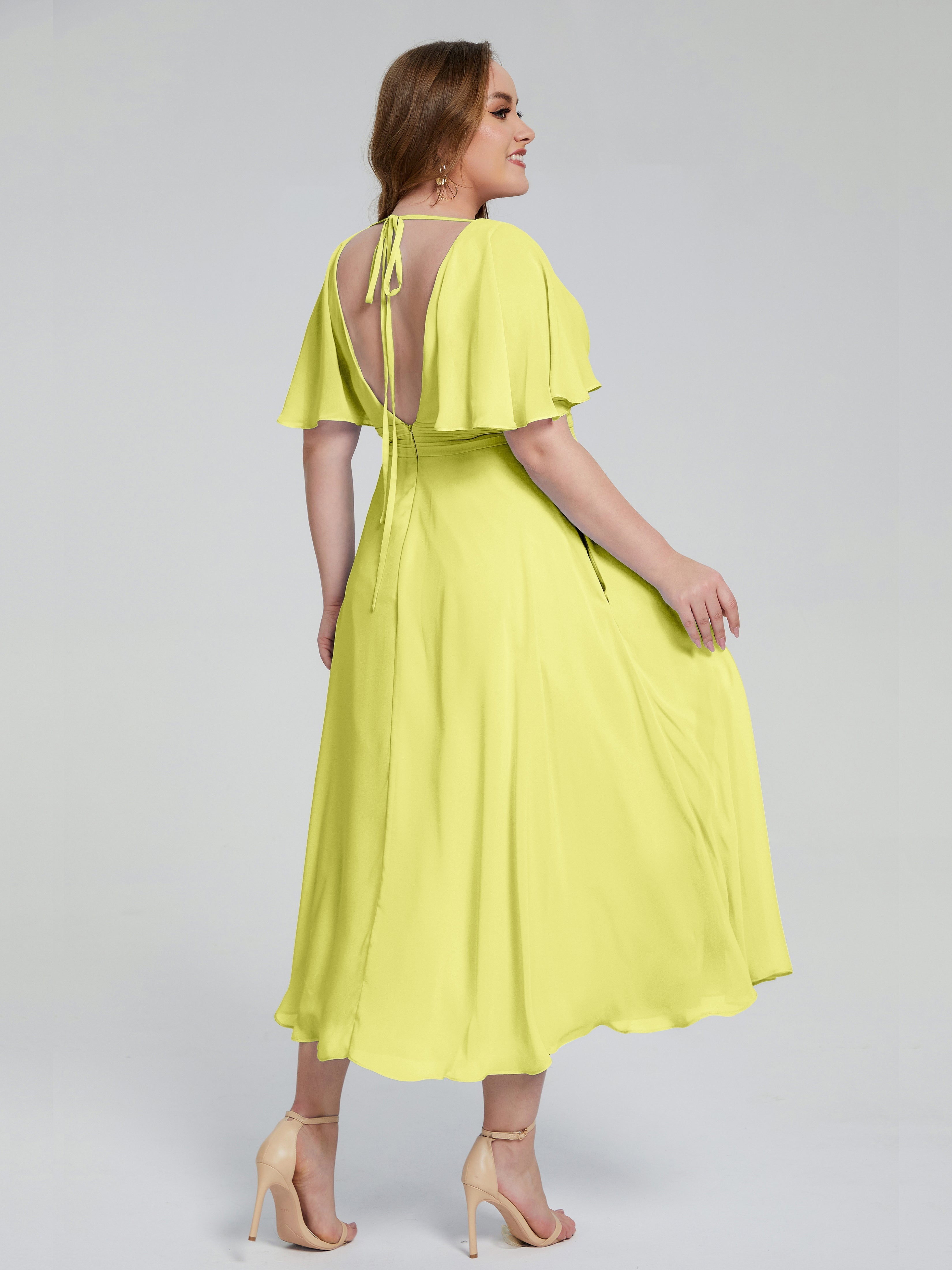 Lucia V-neck Plus Size Bridesmaid Dresses with Sleeves