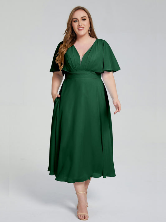 Lucia V-neck Plus Size Bridesmaid Dresses with Sleeves